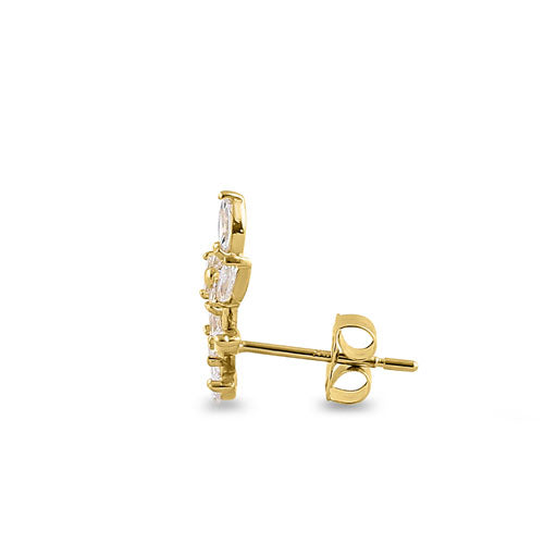 14K Solid Yellow Gold Leaf Stud Earrings with Cubic Zirconia - Elegant & Trendy Jewelry for Women, Perfect for Parties, Weddings & Everyday Wear