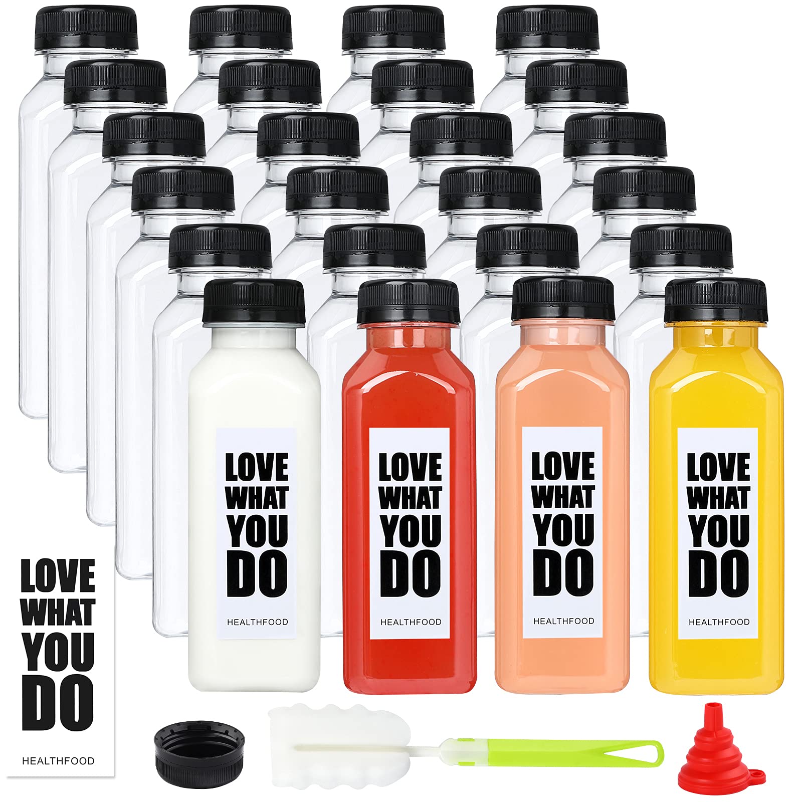 24 Pack 10oz Clear PET Plastic Juice Bottles with Leak-Proof Caps - Reusable, Recyclable Drink Containers for Water, Milk, Beverages - Perfect for Home, Office, Parties & DIY Projects
