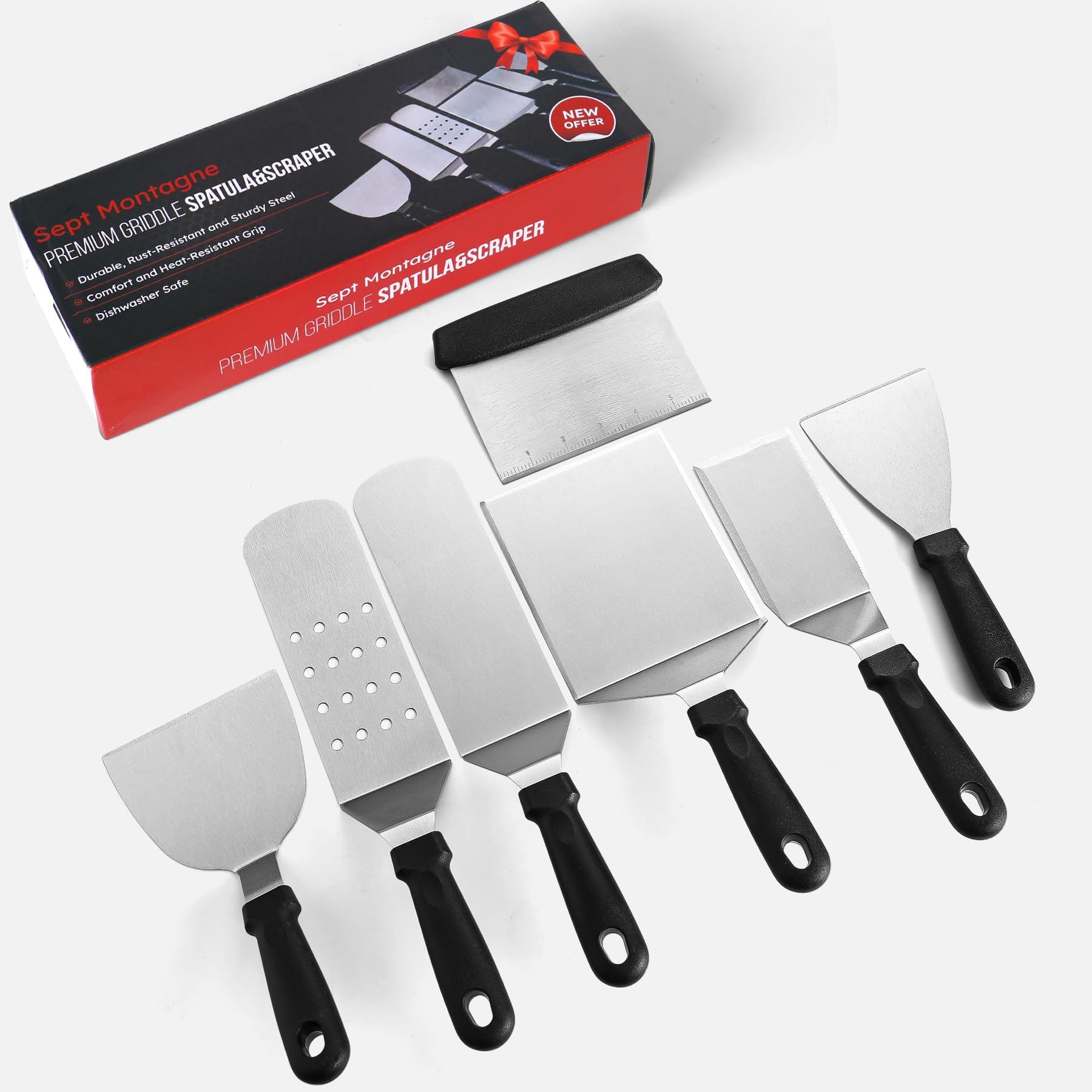 Premium Blackstone Griddle Spatula Set - 5-Piece Stainless Steel Griddle Accessories Kit for Grilling, Flipping & Scraping - Perfect for Outdoor Cooking, BBQ, Camping & Backyard Parties