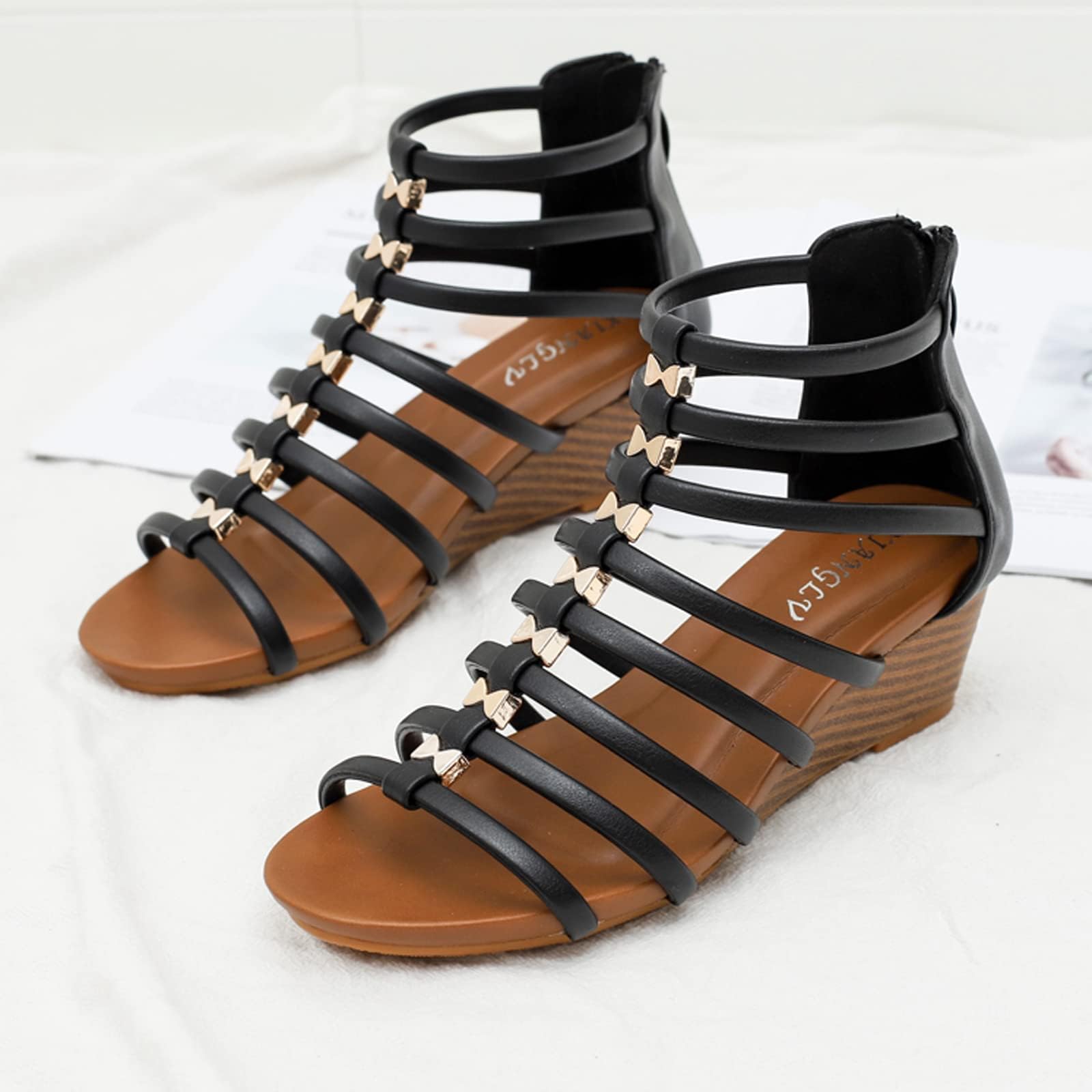 Women's Gladiator Wedge Sandals - Roman Style Flat Strappy Sandals for Summer | Beach, Vacation & Casual Outfit Essential