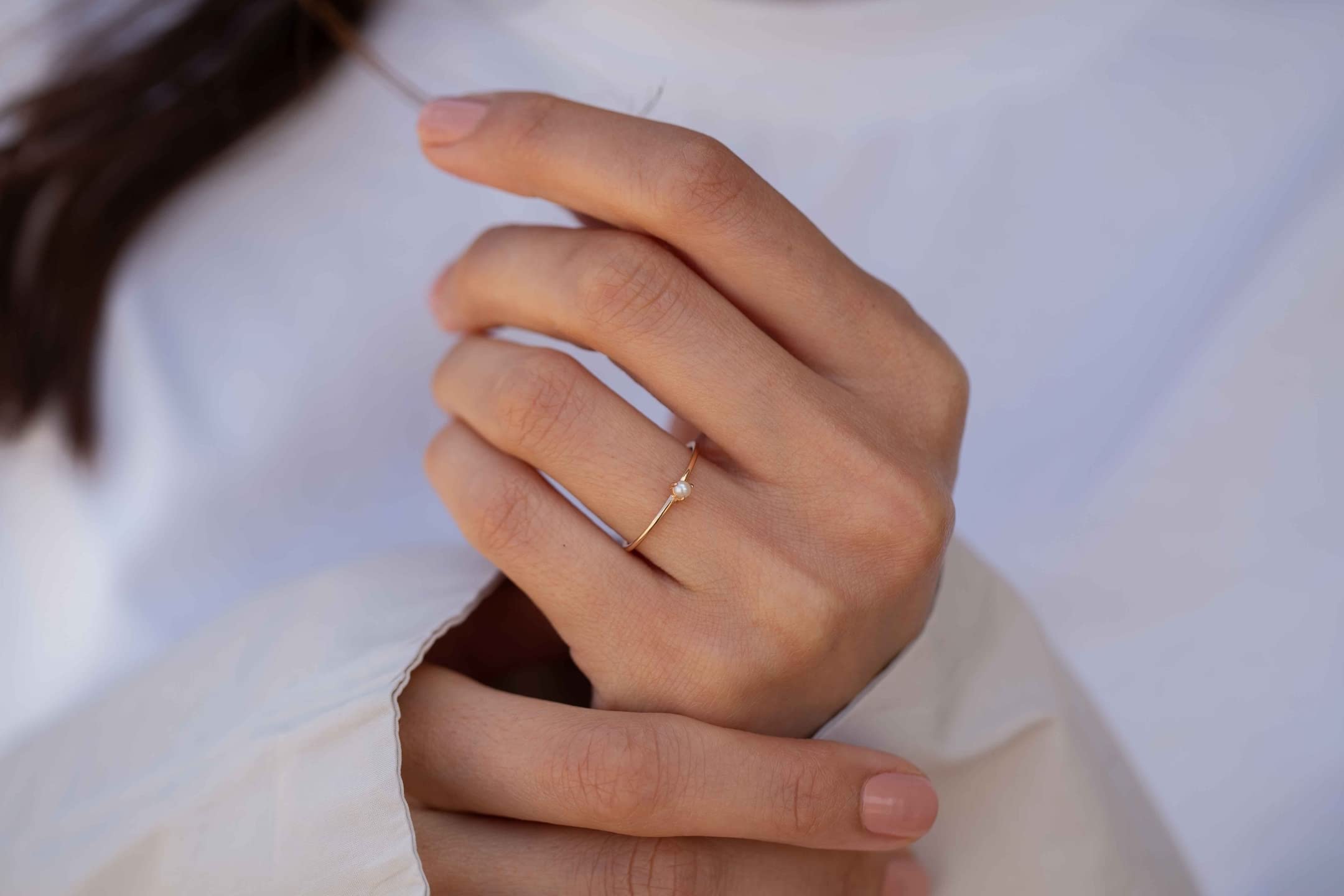 14K Solid Gold Pearl Ring for Women - Elegant Stackable Real Gold Rings - Fine Jewelry Gift for Her - Perfect for Weddings, Anniversaries & Special Occasions