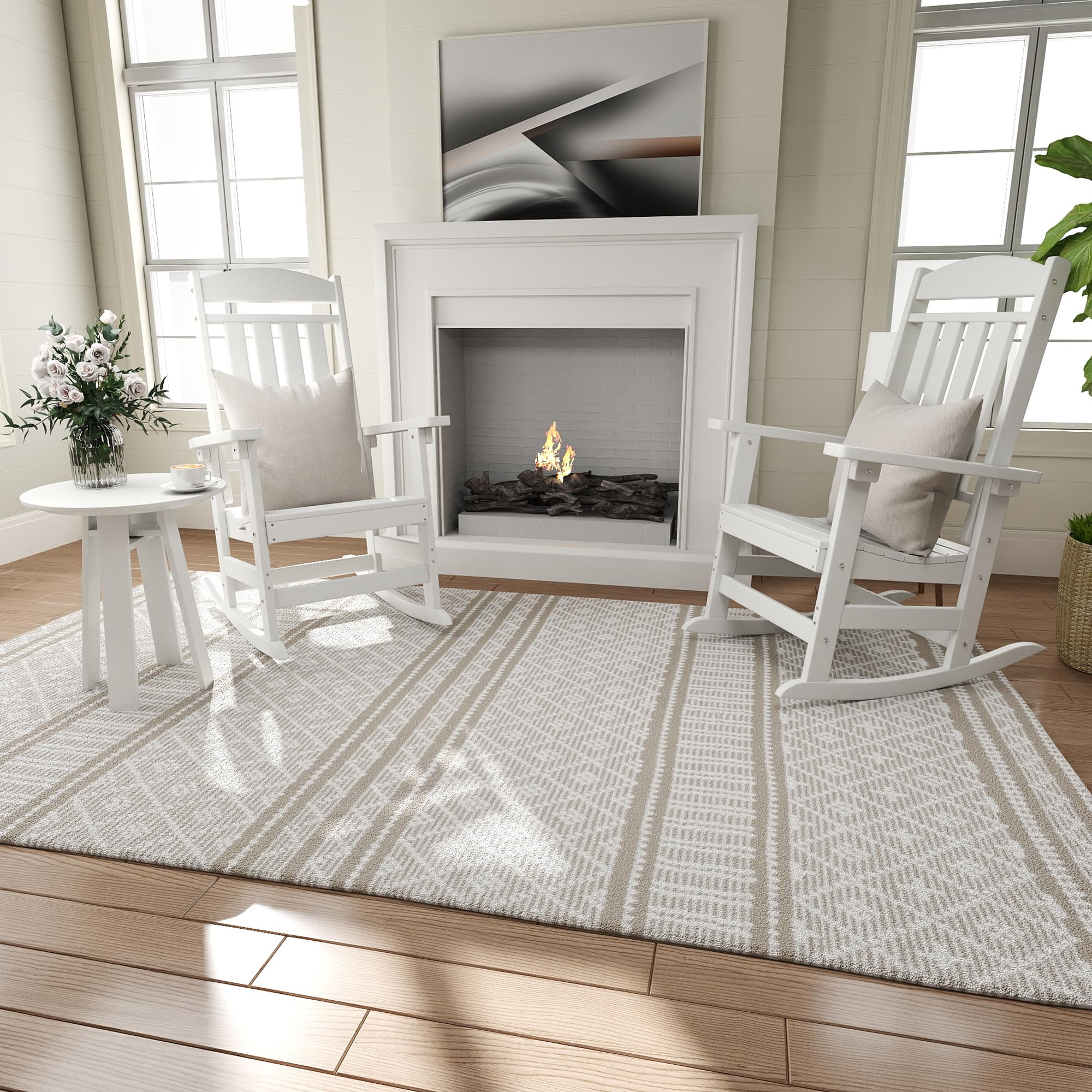 Premium Outdoor Rocking Chairs Set of 2 - Oversized High Back Patio Rockers, All-Weather Wicker Furniture for Porch, Garden & Backyard (White) - Perfect for Relaxing, Sunbathing & Enjoying Nature