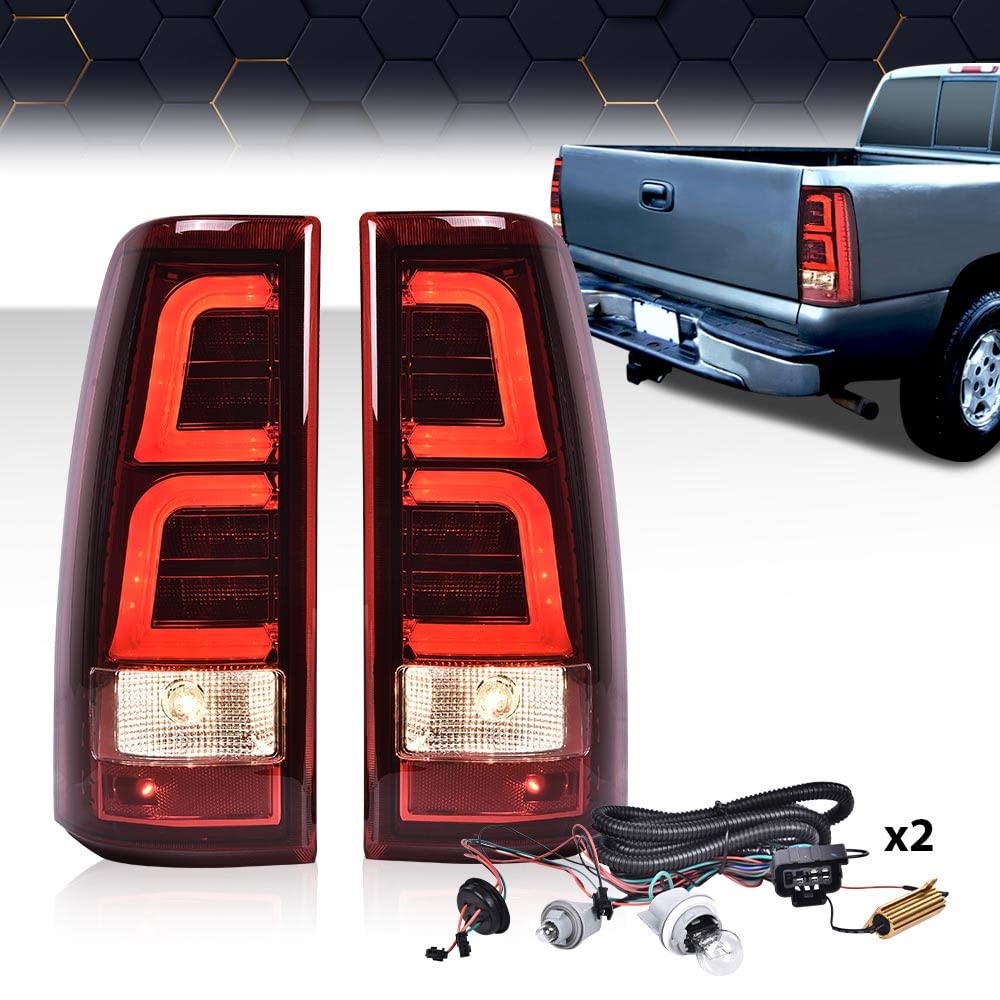 PIT66 LED Tail Lights for Chevy Silverado 2003-2006 - GM2800174 & GM2801174 Replacement - Red Lens with Wiring Harness - Upgrade for Better Visibility & Safety at Night
