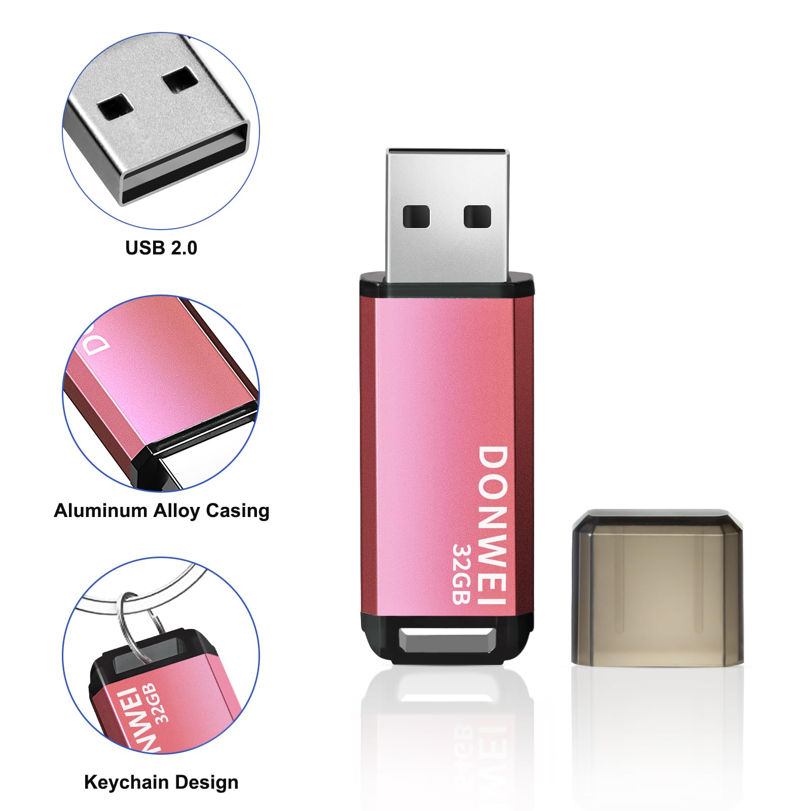 32GB USB 2.0 Flash Drive - Pink Memory Stick for Data Storage, File Transfer, Backup - Perfect for Students, Office Work, and Portable File Sharing