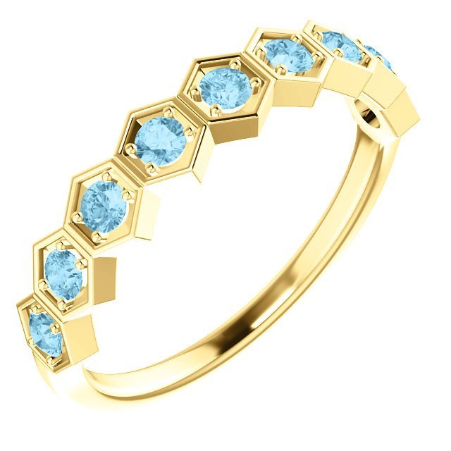14Kt Gold 0.36 CTW Aquamarine Hexagonal Stackable Ring for Women - Elegant Wedding, Anniversary or Everyday Jewelry Gift