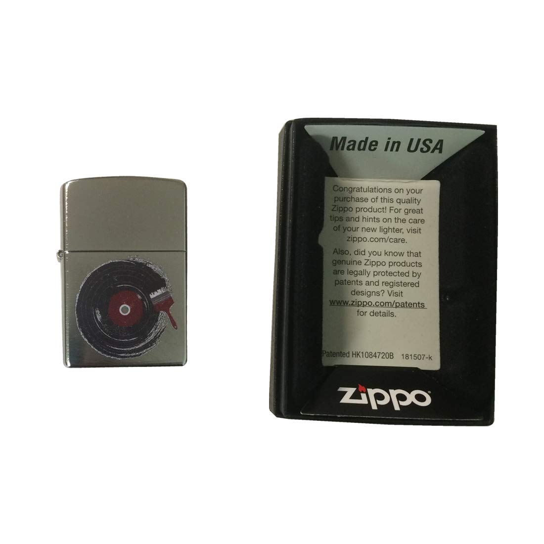 Zippo Custom Chrome Lighter with Music Paint Brush & Record Design - Perfect for Collectors, Gifts & Everyday Carry