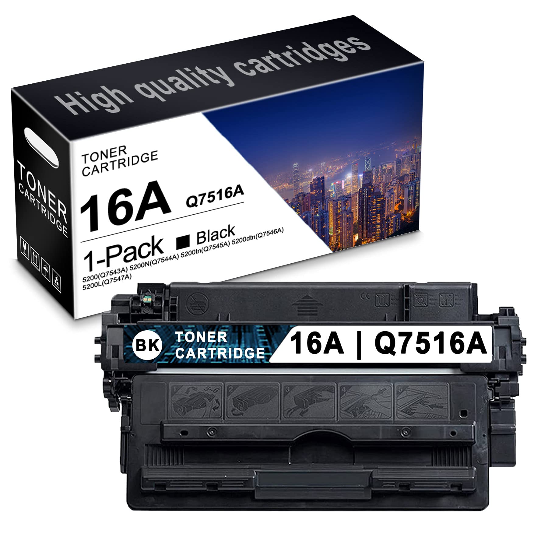 Compatible 16A Q7516A Toner Cartridge Replacement for HP 5200 5200N 5200TN 5200DTN 5200L Printer - High Yield Black Toner - Perfect for Office & Home Printing Needs