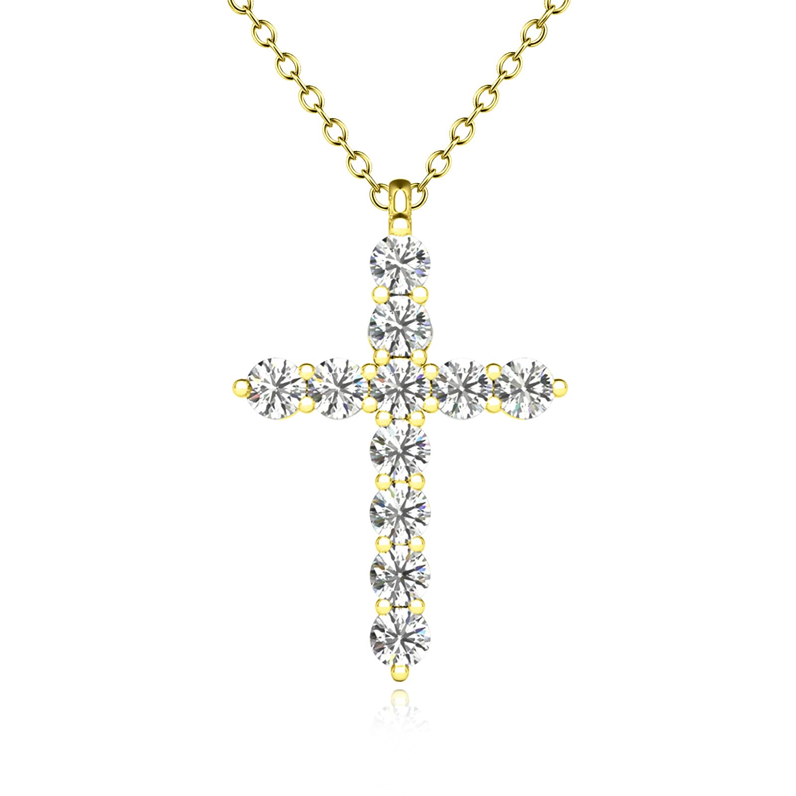 DIYA Sterling Silver Round Moissanite Cross Pendant Necklace for Women - 18+2 Inch Chain with Jewelry Box - Elegant Religious Jewelry Gift for Christmas, Baptism & Special Occasions