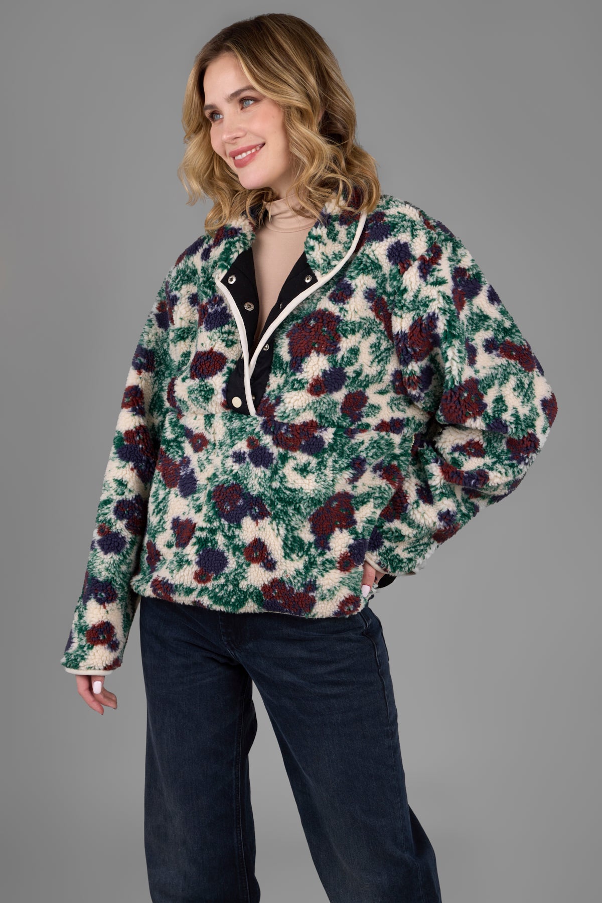 Women's Floral Sherpa Jacket - Cozy Fleece Lined Winter Coat for Outdoor Activities, Hiking & Casual Wear