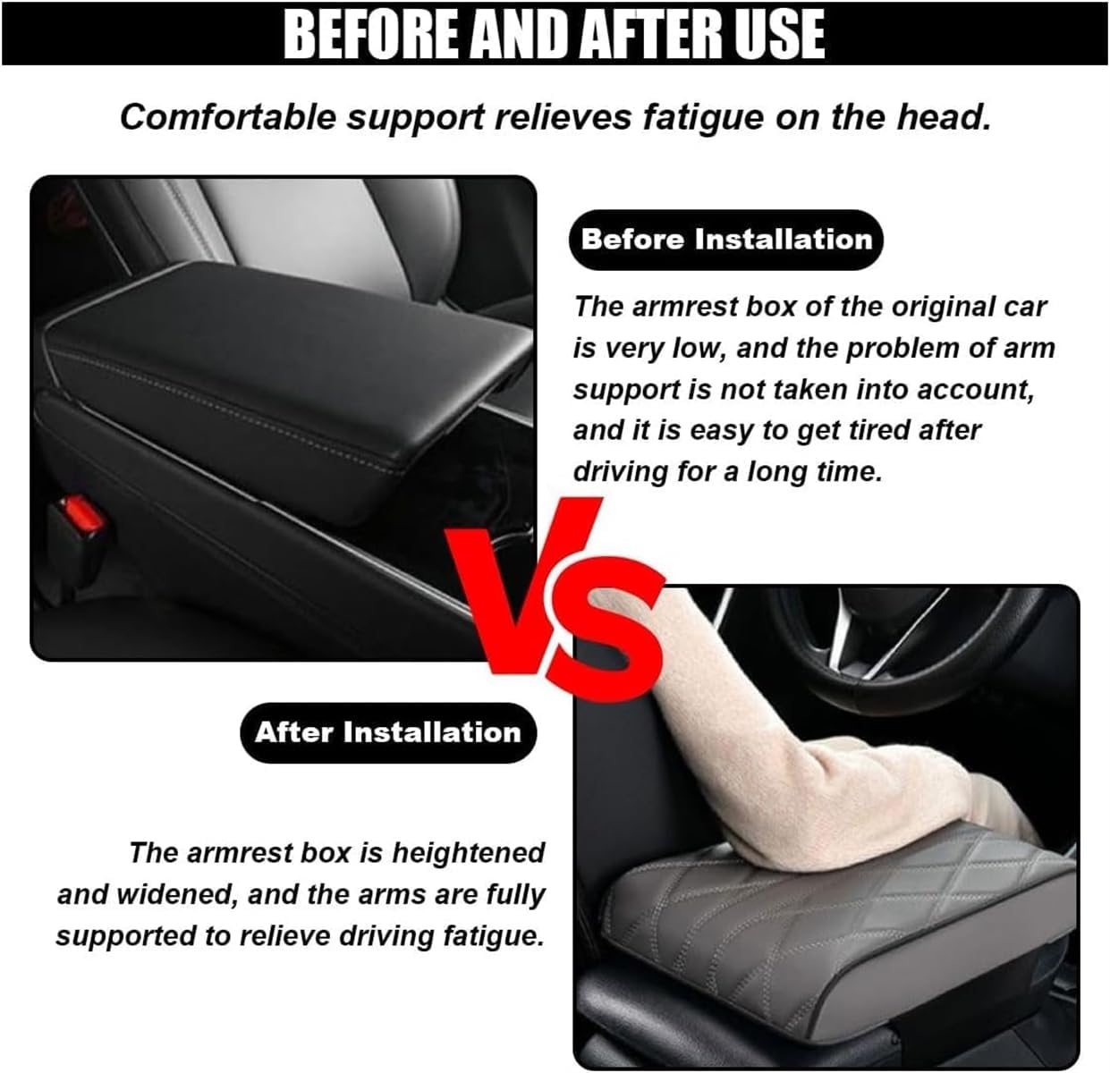 Universal Memory Foam Car Armrest Box Pad - Soft Sponge Cushion Cover for Comfort & Support - Perfect for Long Drives, Road Trips & Daily Commutes