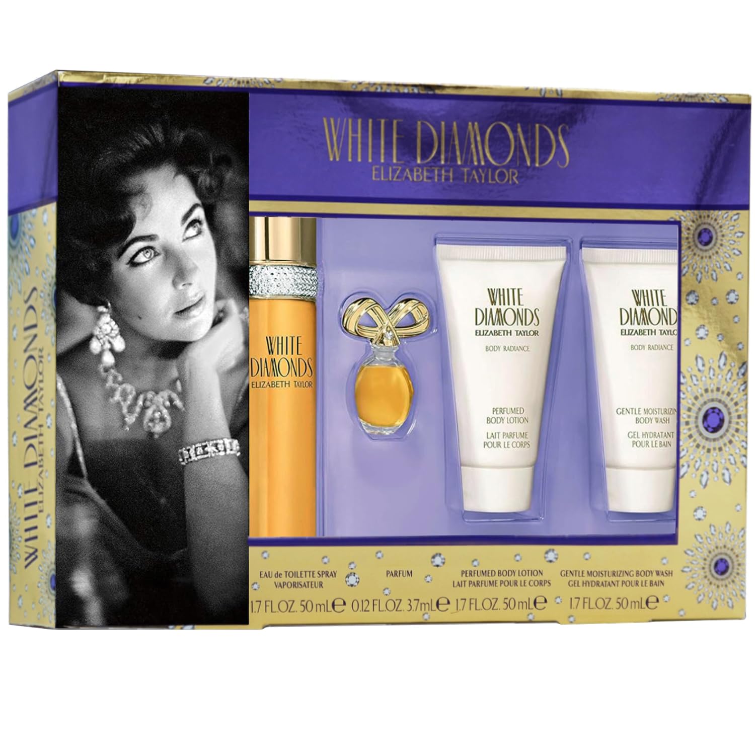Elizabeth Taylor White Diamonds Perfume for Women - Eau de Toilette 4-Piece Gift Set (1.7 oz) | Floral Fragrance for Everyday Wear, Date Nights & Special Occasions