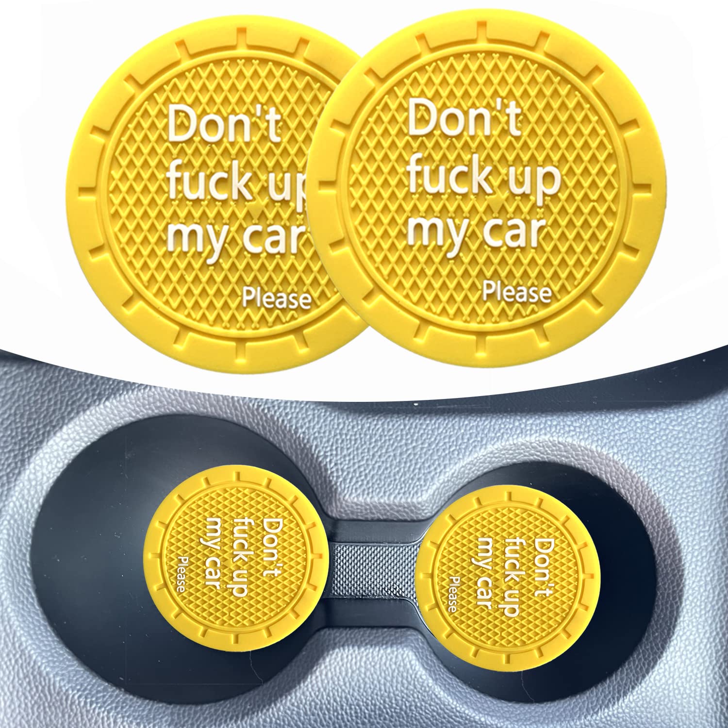 2 Pack Silicone Car Cup Holder Coaster - Universal Fit Non-Slip Auto Drink Holder Mat for Most Vehicles - Perfect for Coffee, Soda & Water Bottles (Yellow) - Keep Your Car Clean During Commutes & Road Trips
