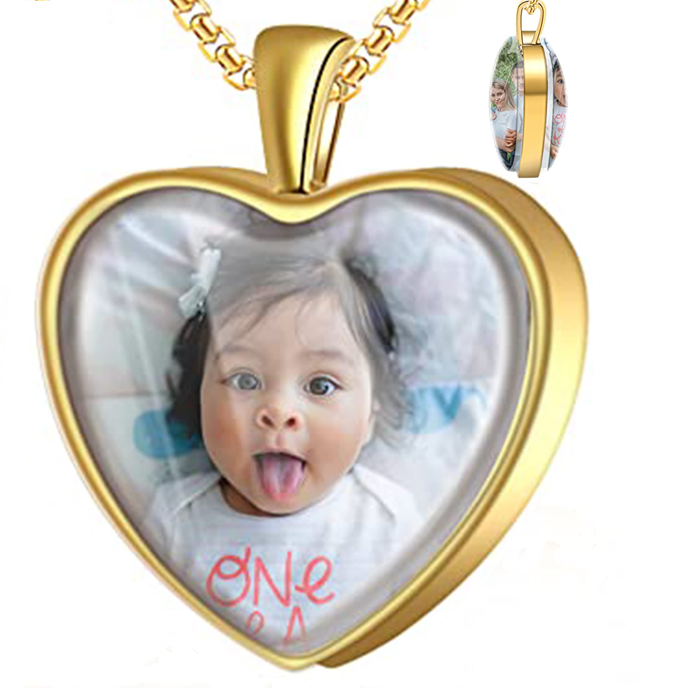 Fanery Sue Customized Double-Sided Photo Necklace - Personalized Picture Pendant for Women & Men - Engravable Memory Jewelry Gift for Anniversaries, Valentines Day & Special Occasions - Perfect for Couples, Family & Loved Ones