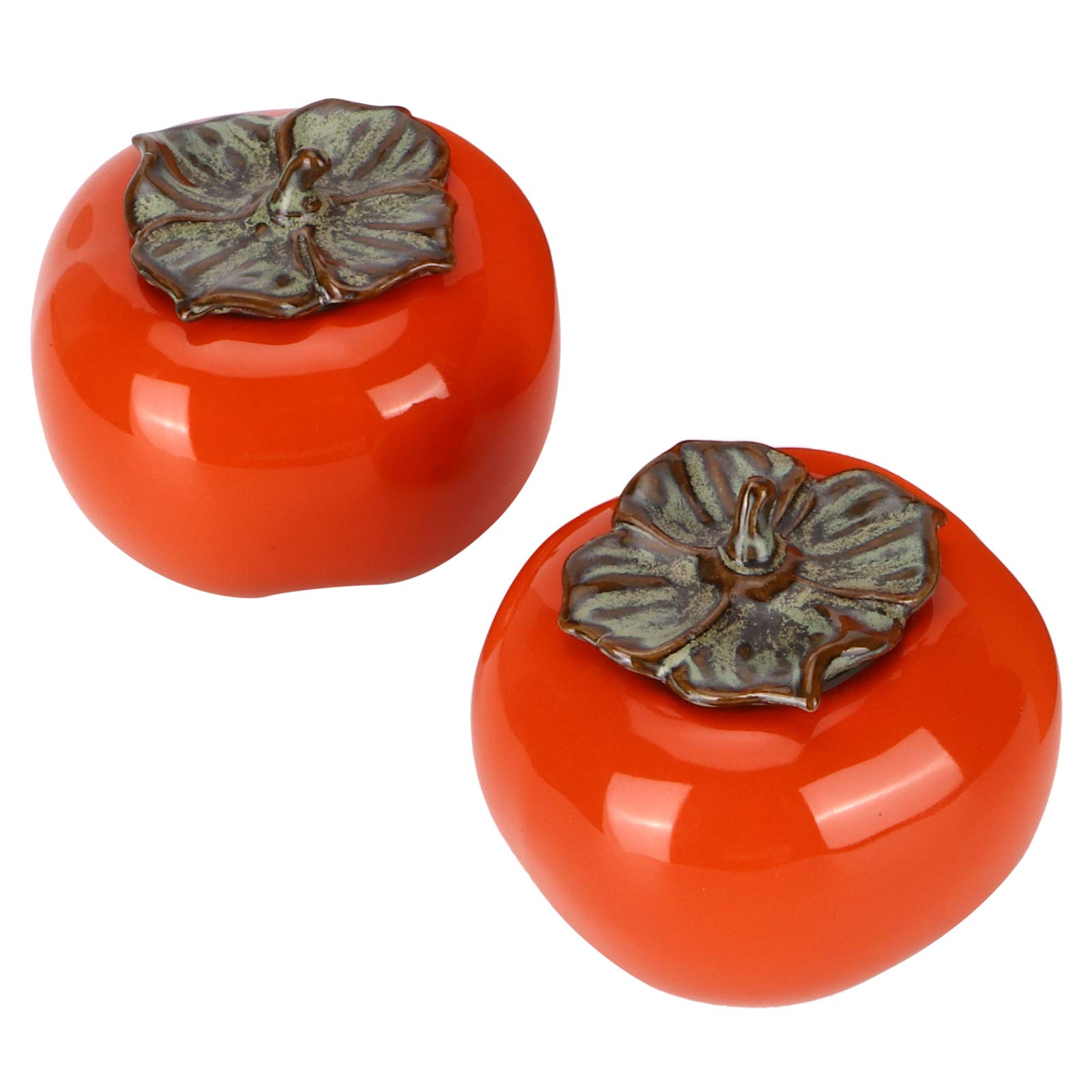 2-Pack Ceramic Tea Canisters - Decorative Persimmon-Shaped Food Storage Jars for Tea, Coffee, Herbs, Sugar, Spices & Nuts | Airtight Kitchen Containers for Pantry, Countertop & Gift Giving