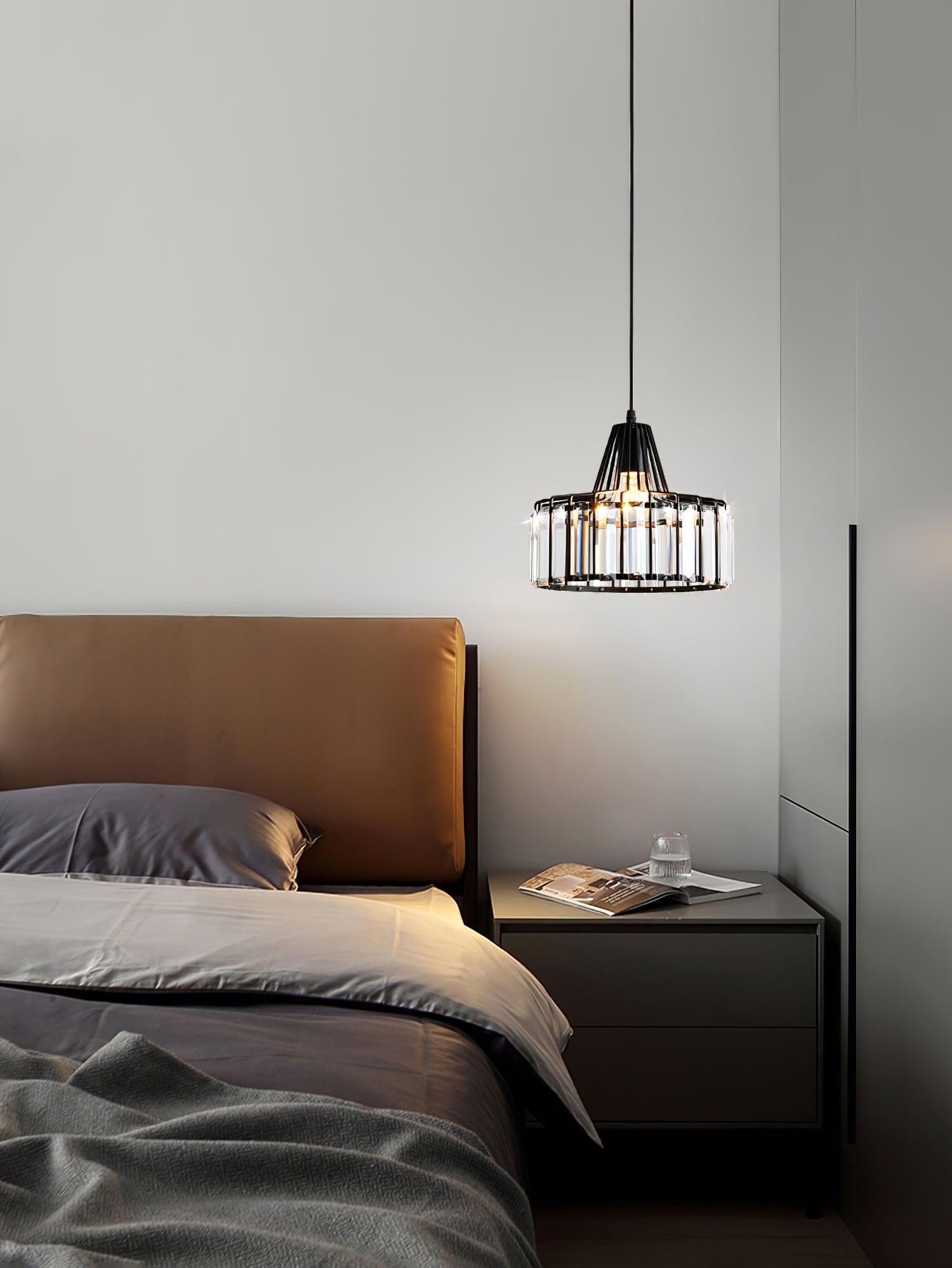 Crystal Drum Pendant Light - Modern Glass Ceiling Chandelier for Dining Room, Living Room & Bedroom Lighting Decor