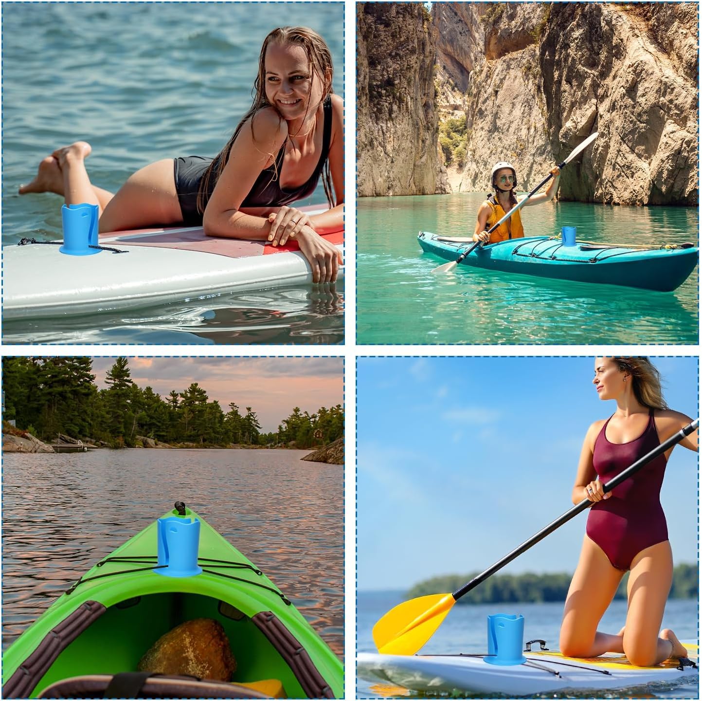 2Pcs Kayak Cup Holder - Universal Paddle Board Drink Holder for Surfboard, Fishing Boat & Kayak Accessories - Durable Water Bottle Holder for Outdoor Activities (Blue + Green) - Perfect for Kayaking, Paddle Boarding & Beach Adventures