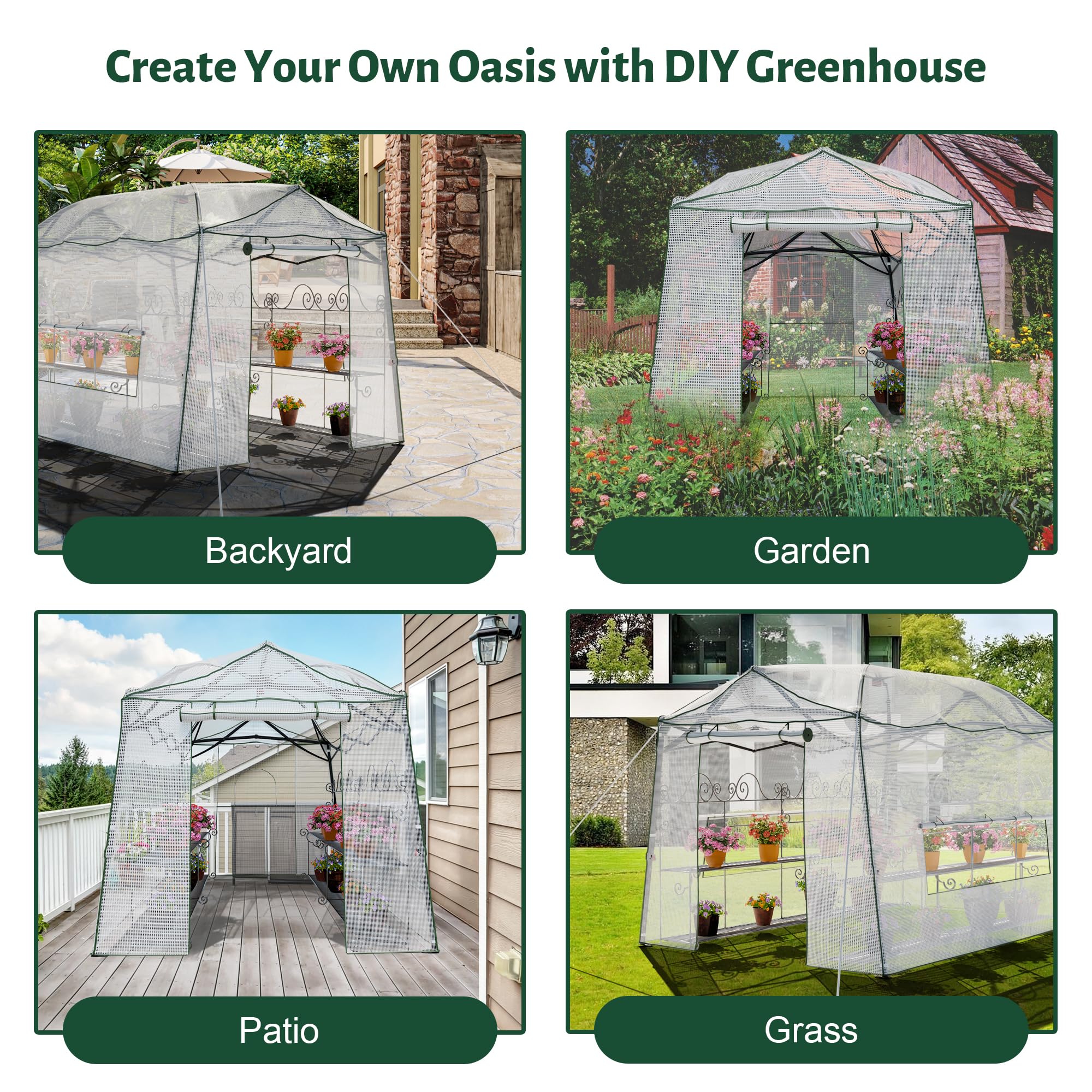 8.5 x 7 FT Walk-in Greenhouse for Plants | Portable Pop-up Garden Canopy with Adjustable Height & Durable PE Cover | Indoor Outdoor Use for Gardening, Seed Starting, Plant Protection (Clear/White)