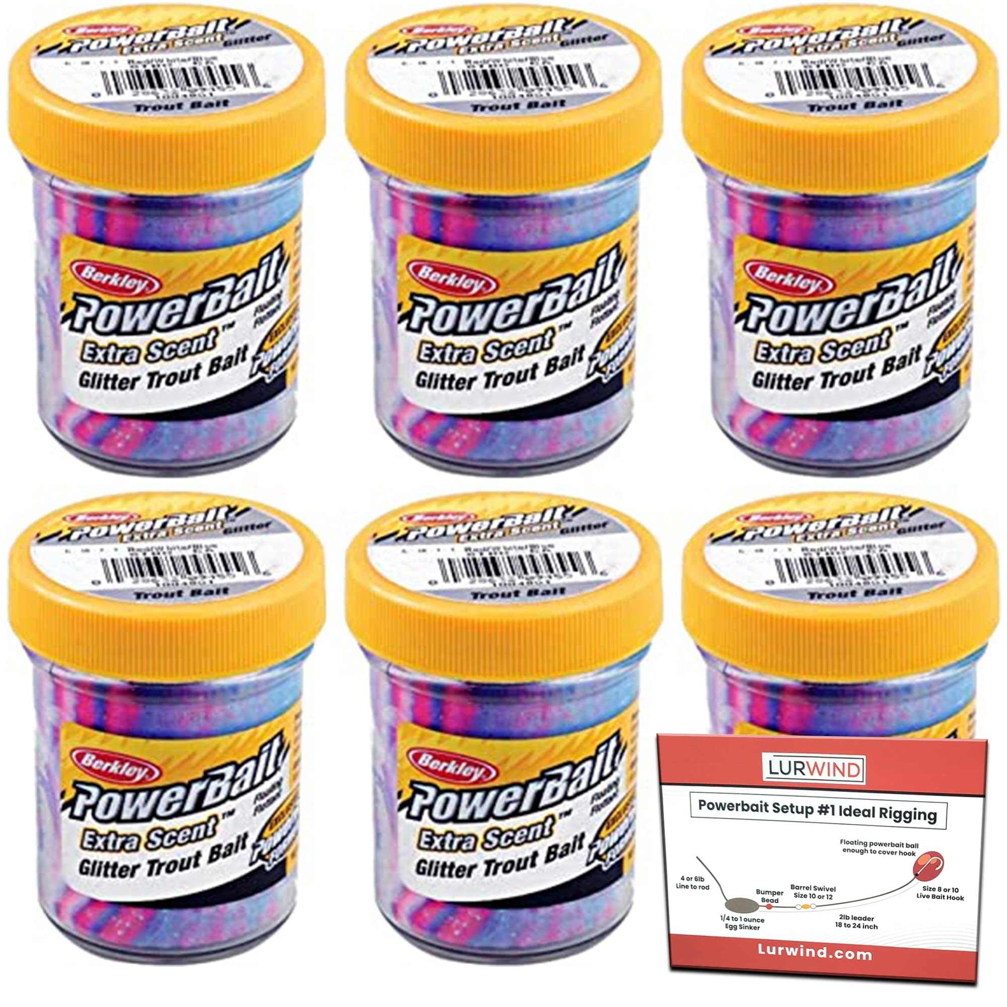 Lurwind Berkley PowerBait Captain America Glitter Trout Dough Bait Bundle - 6-Pack with Rigging Guide | Floating Trout Lure for Freshwater & Saltwater Fishing | Ideal for Trout, Bass, and Panfish | Perfect for Streams, Lakes, and Shoreline Fishing