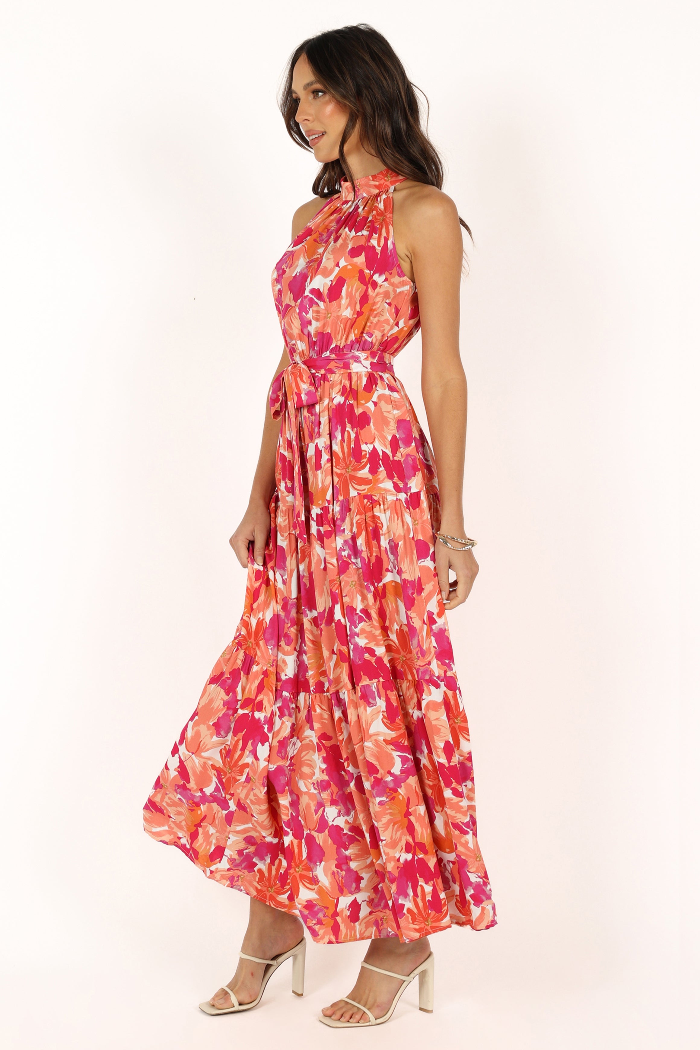 Caroline Maxi Halter Dress for Women - Flowy Summer Sundress in Red Orange | Beach Wedding, Vacation, Party Outfit
