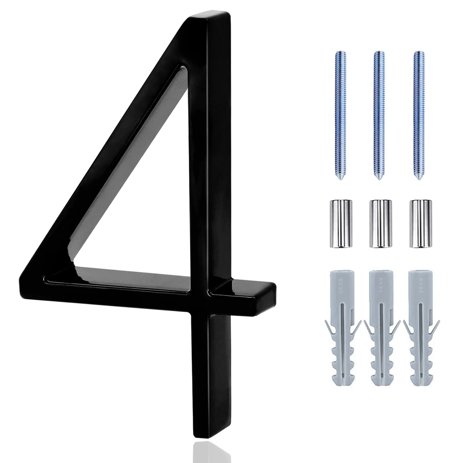 5 Inch Black Floating Modern House Numbers for Outside - Durable Address Mailbox Number with Nail Kit & Instructions (Number 4) - Perfect for Front Door, Mailbox, Fence & Outdoor Address Signage