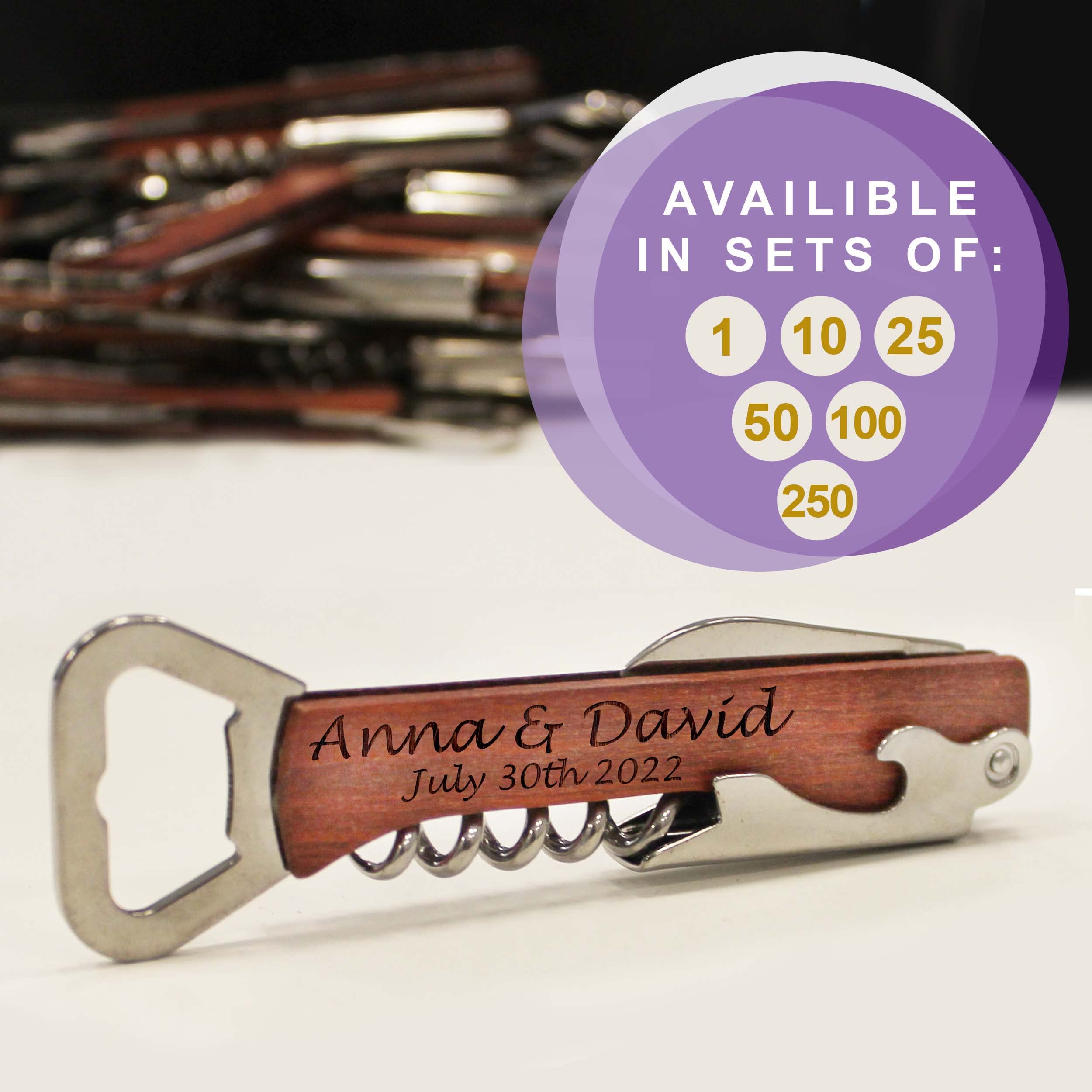 Personalized Corkscrew Wedding Favors - Custom Engraved Wine & Beer Bottle Opener Set for Bridal Showers, Receptions, Parties (50 Pack) - Perfect for Anniversary Gifts, Couples Retreats & Wine Tasting Events