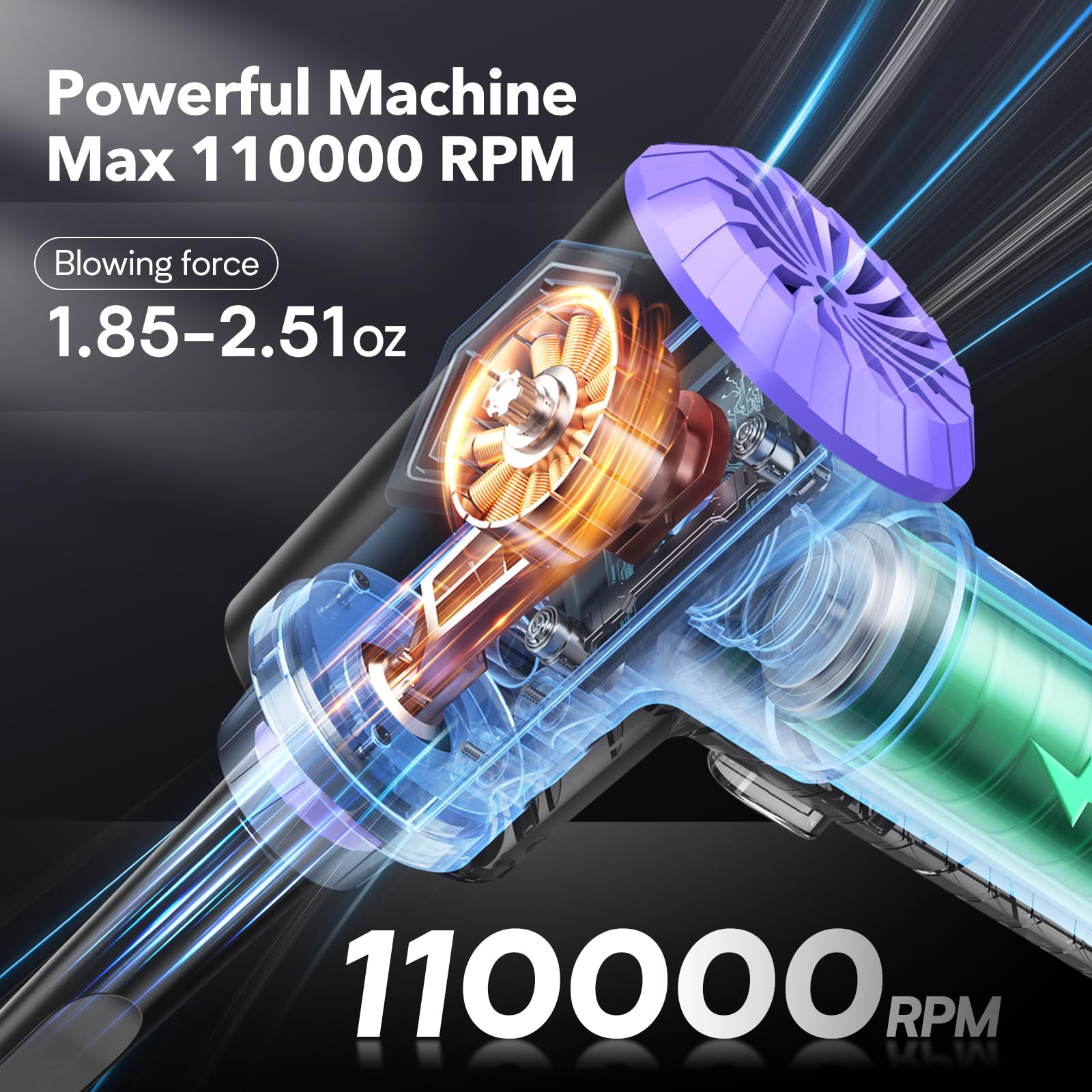 110,000 RPM Cordless Electric Air Duster - Rechargeable Keyboard & PC Cleaner for Dust Removal | Powerful Computer Blower for Electronics, Laptops, Gadgets & Workspaces (Purple)