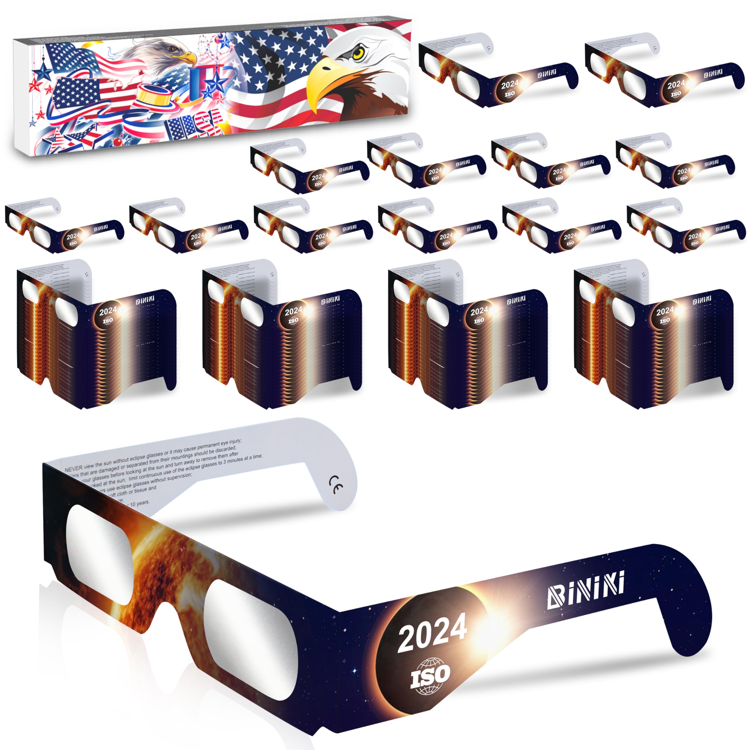 AAS Approved 2024 Solar Eclipse Glasses - ISO 12312-2:2015(E) & CE Certified Safe Shades for Direct Sun Viewing - 100 Pack - Perfect for Solar Eclipses, Astronomy Events & Outdoor Sun Observation