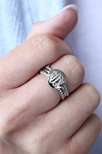 Personalized Monogram Sterling Silver Ring with Rope Band Design - Perfect for Engagements, Anniversaries & Everyday Elegant Jewelry