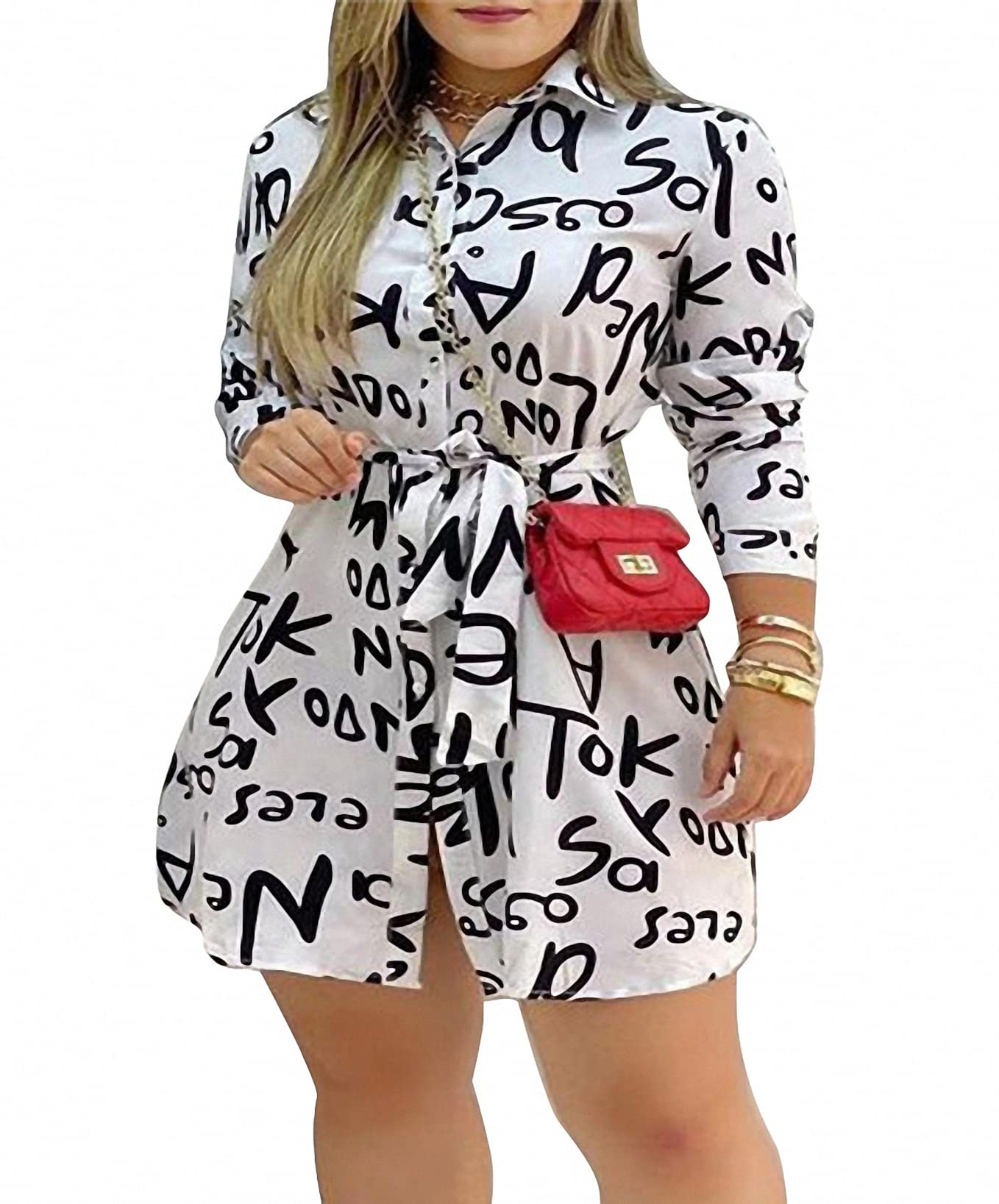 Remelon Women's Floral Print Button Down Collar Long Shirt Dress Blouse - Casual Mini Dress for Spring Summer, Office Wear & Date Night Outfits