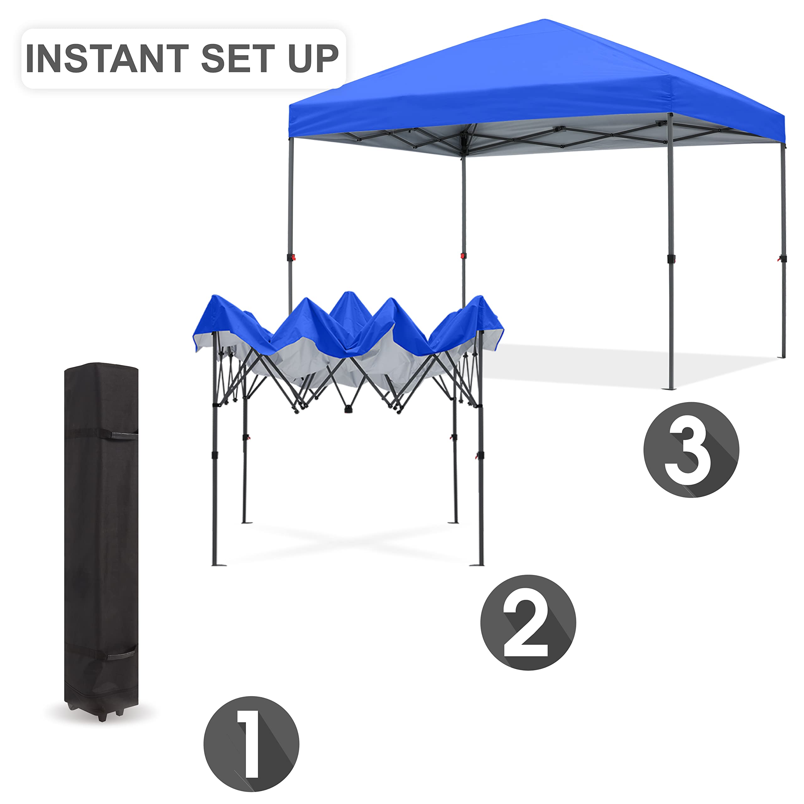 10x10 Pop Up Canopy Tent - Portable Beach & Backyard Shade with Wheeled Carry Bag, 4 Ropes, Stakes & Sandbags - Blue - Perfect for Outdoor Picnics, Camping & Beach Parties
