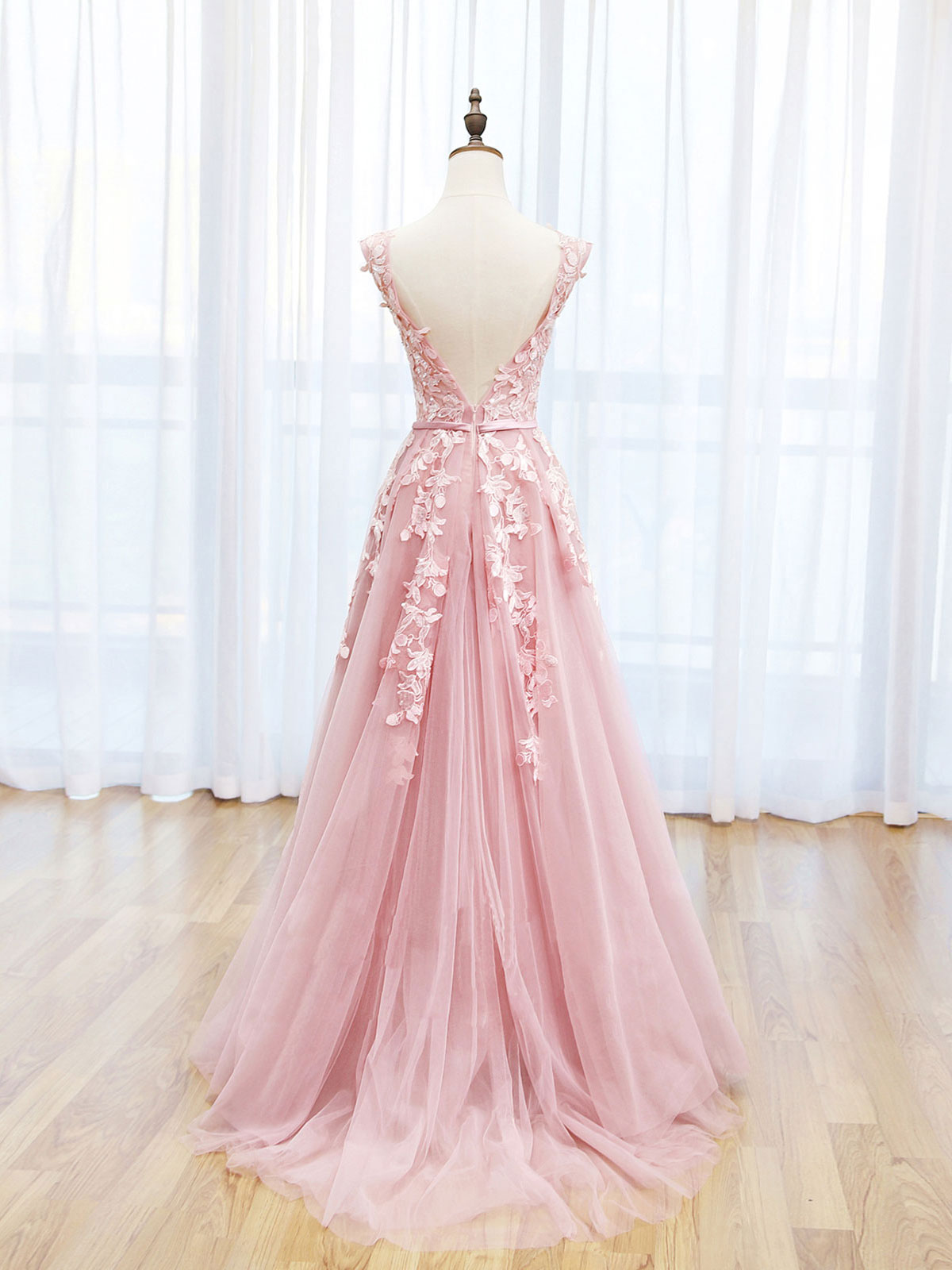 Elegant A-Line Pink Floral Lace Dress for Women - Perfect for Weddings, Parties & Special Occasions