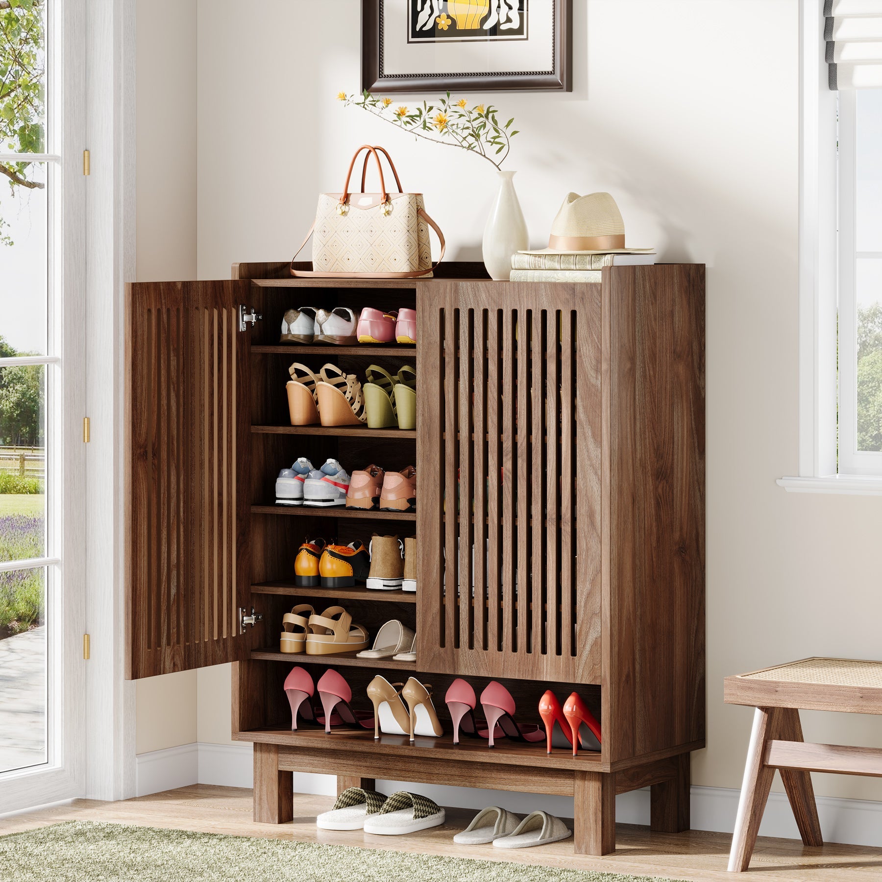 6 Tier Shoe Cabinet - 24 Pair Adjustable Shoe Rack Organizer with Sturdy Shelves for Entryway, Closet & Bedroom Storage | Space Saving Shoe Storage Solution