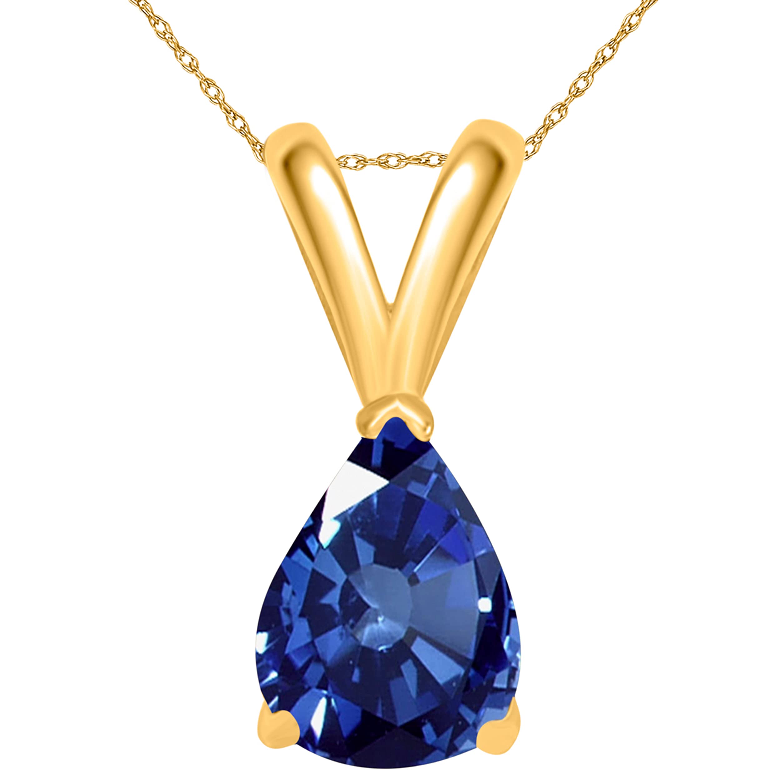 14K Yellow Gold Pear-Shaped Sapphire Pendant Necklace for Women | 0.90 Carat Natural Blue Sapphire Gemstone | 18