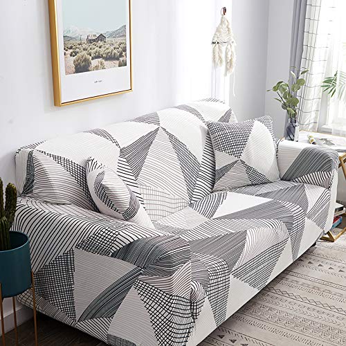 HOOBUY Stretch Sofa Cover for 3 Cushion Couch - Printed Slipcover with 2 Free Pillow Cases (Fits 3-Seater & Large 2-Seater Couches) - Perfect for Living Room, Family Room & Home Decor Protection