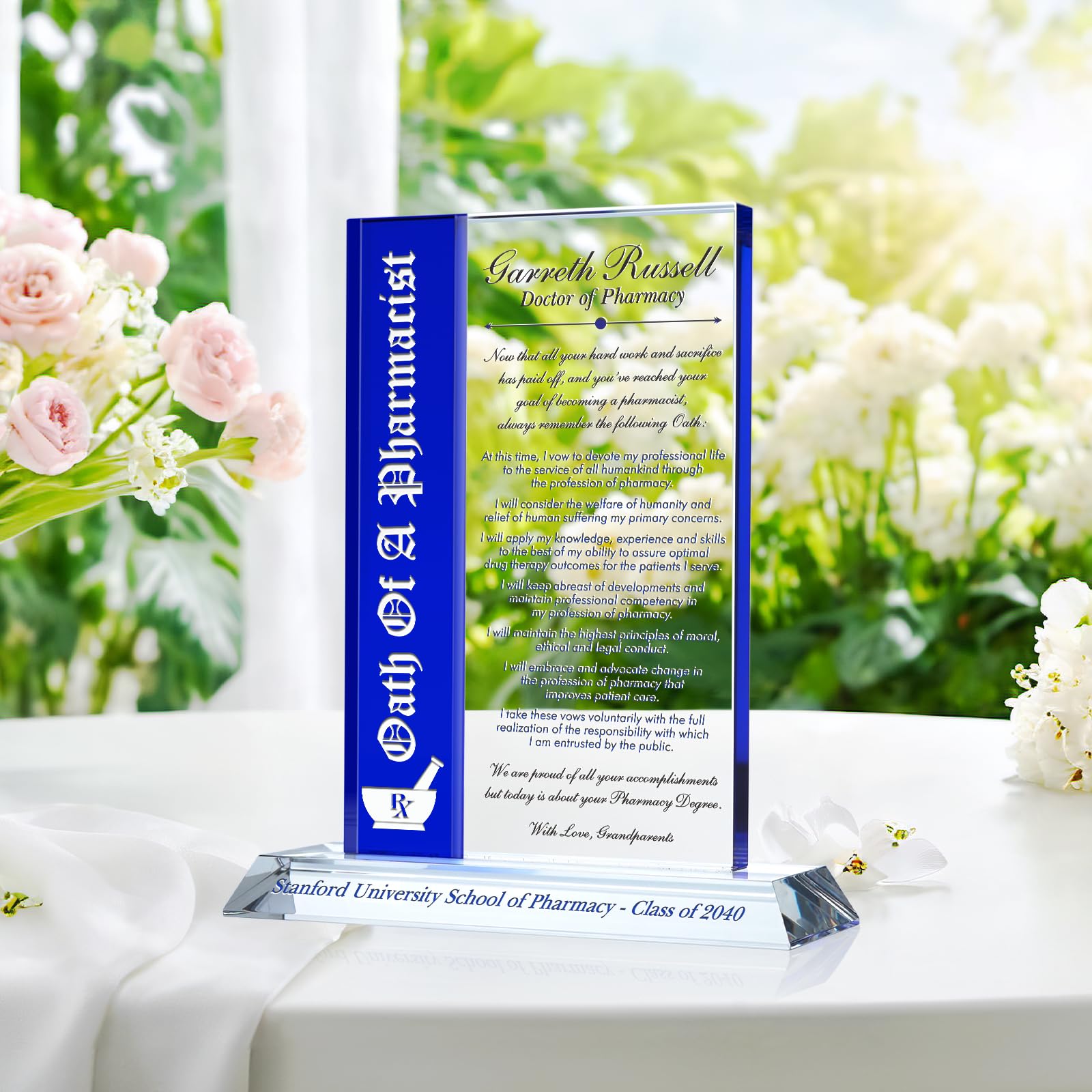 Custom Personalized Pharmacist Oath Graduation Plaque - Engraved with Name, School & Class Year - Unique Pharmacy School Gift for Graduates (11 Inch XL, Blue) - Perfect for Office Display, Desk Decor or Commemorative Keepsake