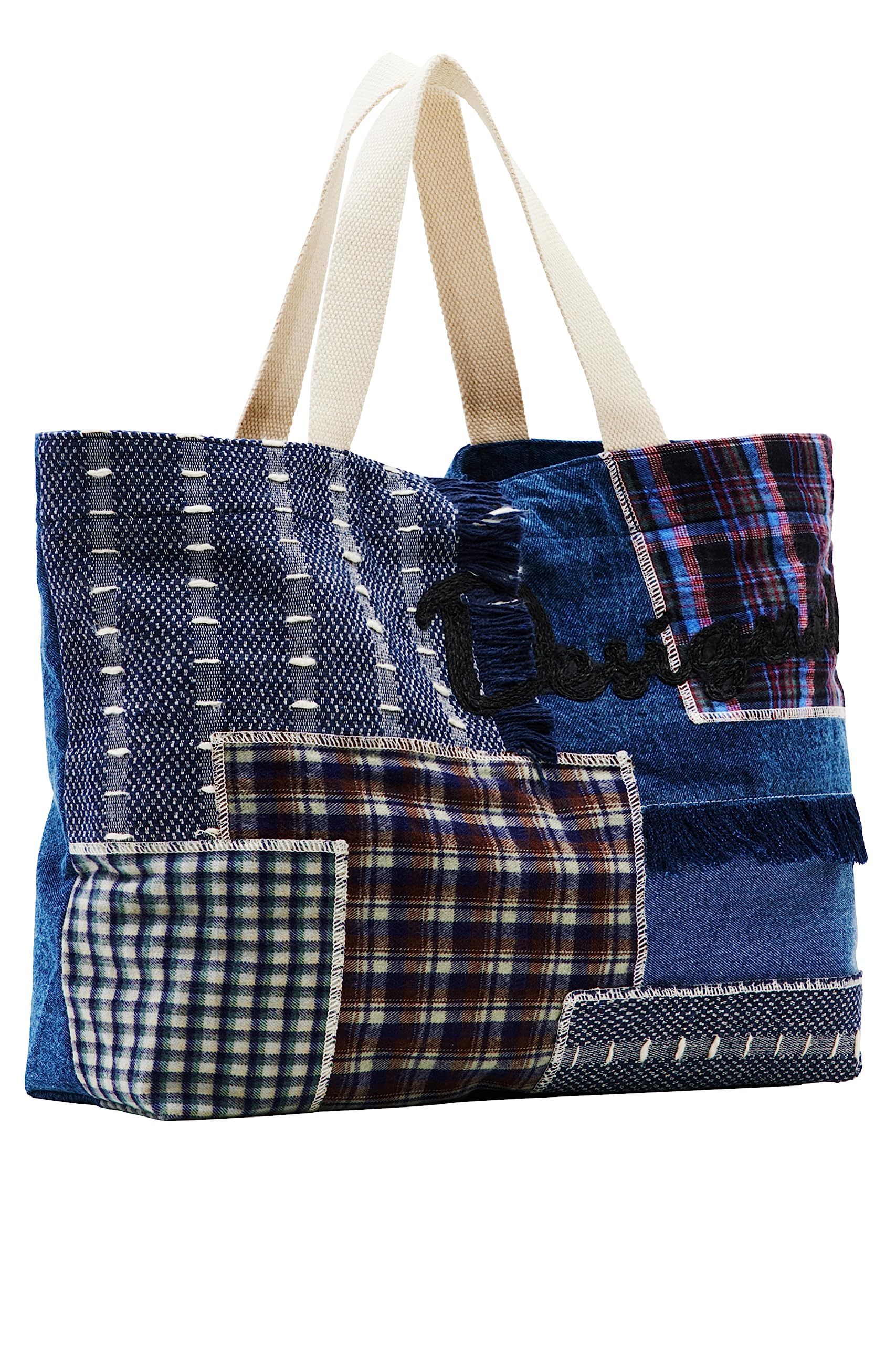 Desigual Denim Shopping Bag for Women - Stylish Reusable Grocery Tote with Adjustable Straps - Perfect for Shopping, Beach & Everyday Use