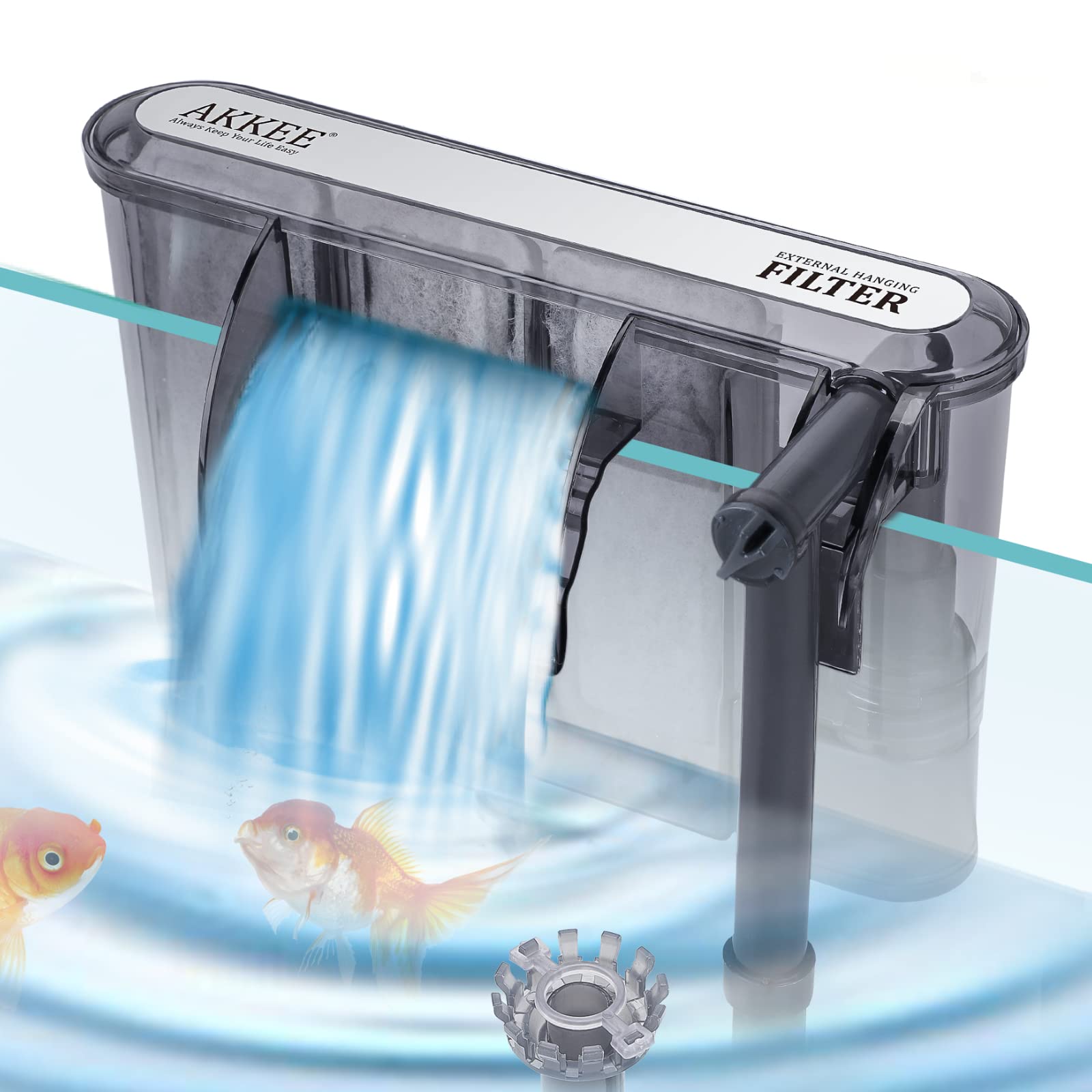 AKKEE Ultra Quiet Hang-On Aquarium Filter with Adjustable Water Flow - Fish Tank Waterfall Filter for 5-20 Gallon Tanks - Perfect for Freshwater & Saltwater Aquariums, Home or Office Decor