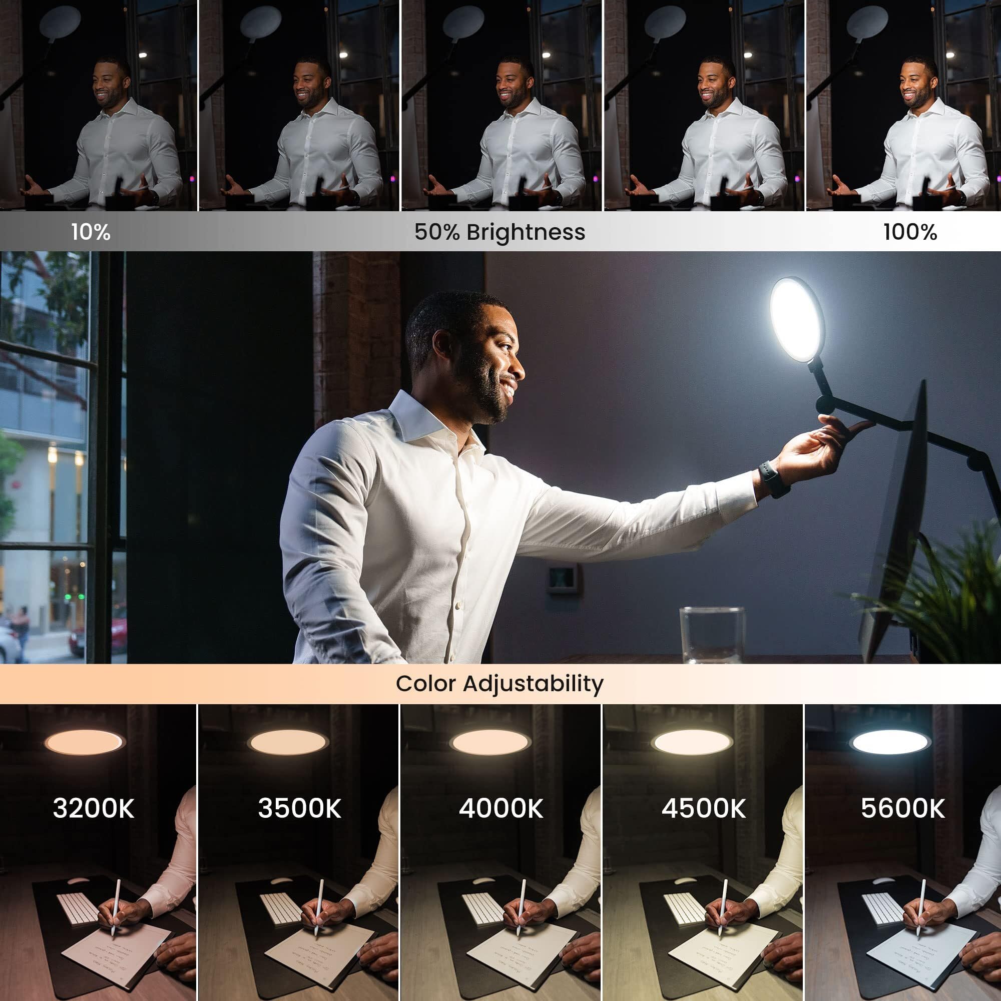 LUME CUBE Edge Light 2.0 LED Desk Lamp - Dimmable Office Light with USB Charging Port, Adjustable Swing Arm, Color Temperature & Brightness - Perfect for Video Calls, Streaming & Home Office Workspace