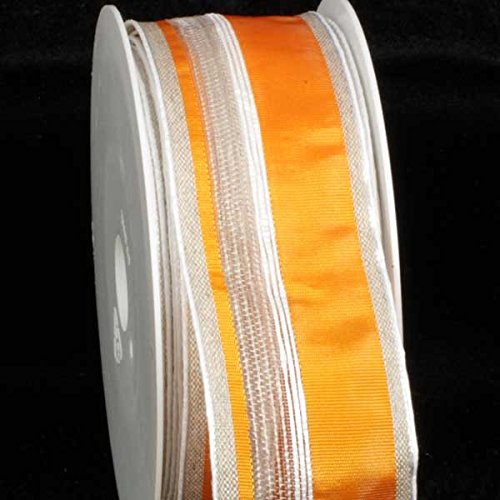 Orange Striped Linen French Wired Craft Ribbon - 1.5 Inch x 22 Yards Bulk Roll for Gift Wrapping, DIY Wedding Decor, Scrapbooking & Floral Arrangements