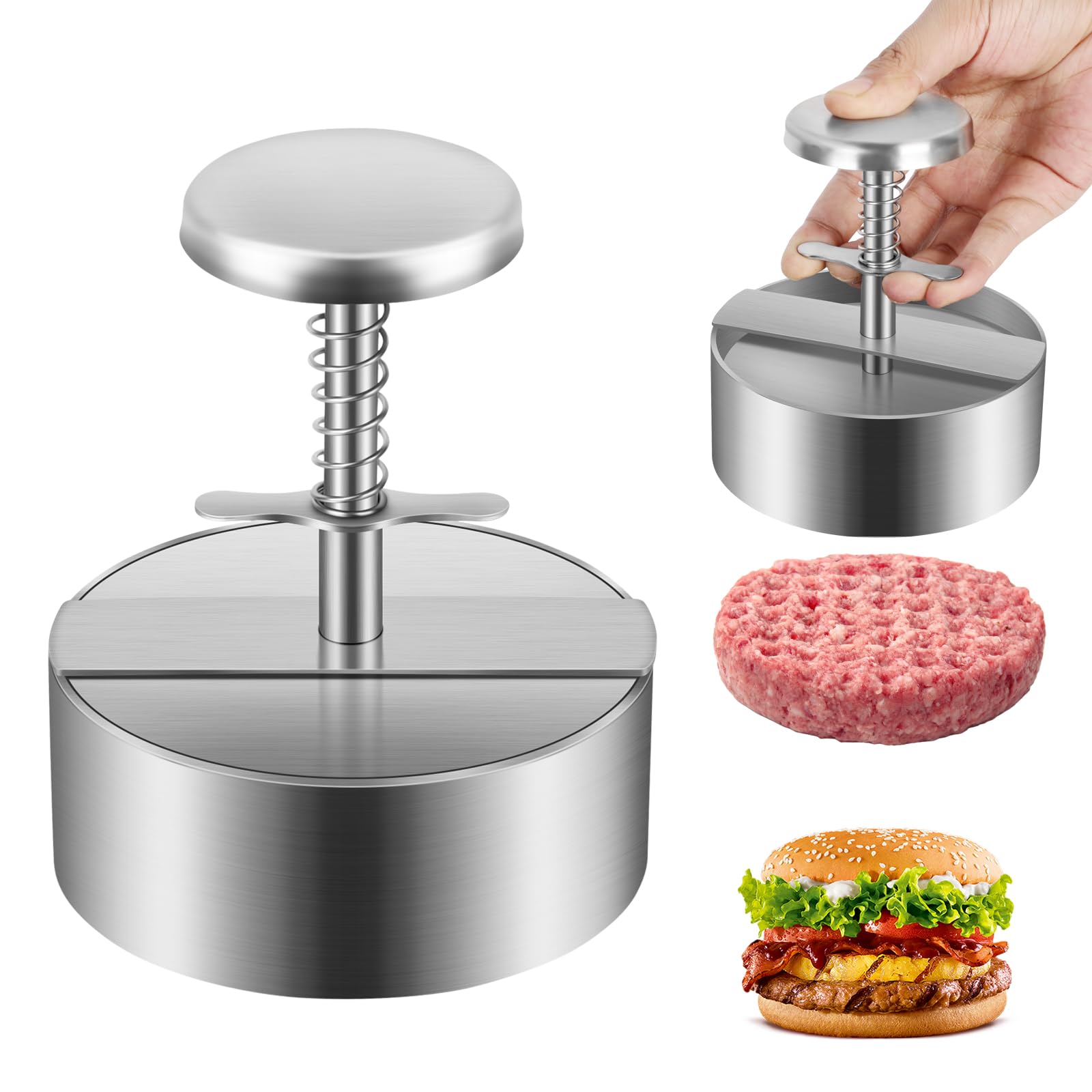 Stainless Steel Burger Press - 4.5 Inch Adjustable Hamburger Patty Maker for Meat, Beef & Vegetables | Perfect for BBQ, Grilling & Homemade Burgers | Kitchen Gadget for Backyard Cookouts & Family Dinners