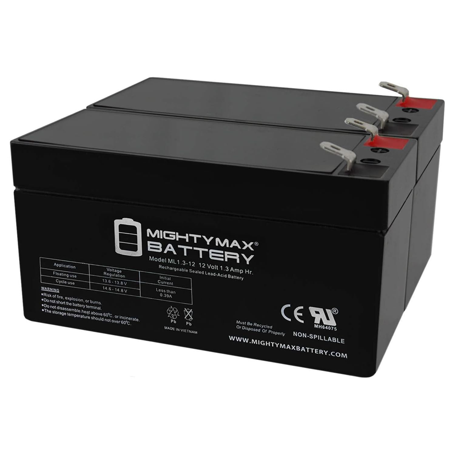Mighty Max 12V 1.3Ah Rechargeable Battery - 2 Pack Replacement for Pace 53 2112 - Perfect for Security Systems, Emergency Lights & Medical Devices