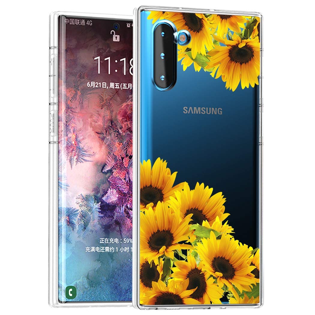 **Samsung Galaxy Note 10 5G Case - Cute Clear Sunflower TPU Protective Cover for Women & Girls | Slim Shockproof Soft Phone Case for Everyday Use & Travel**