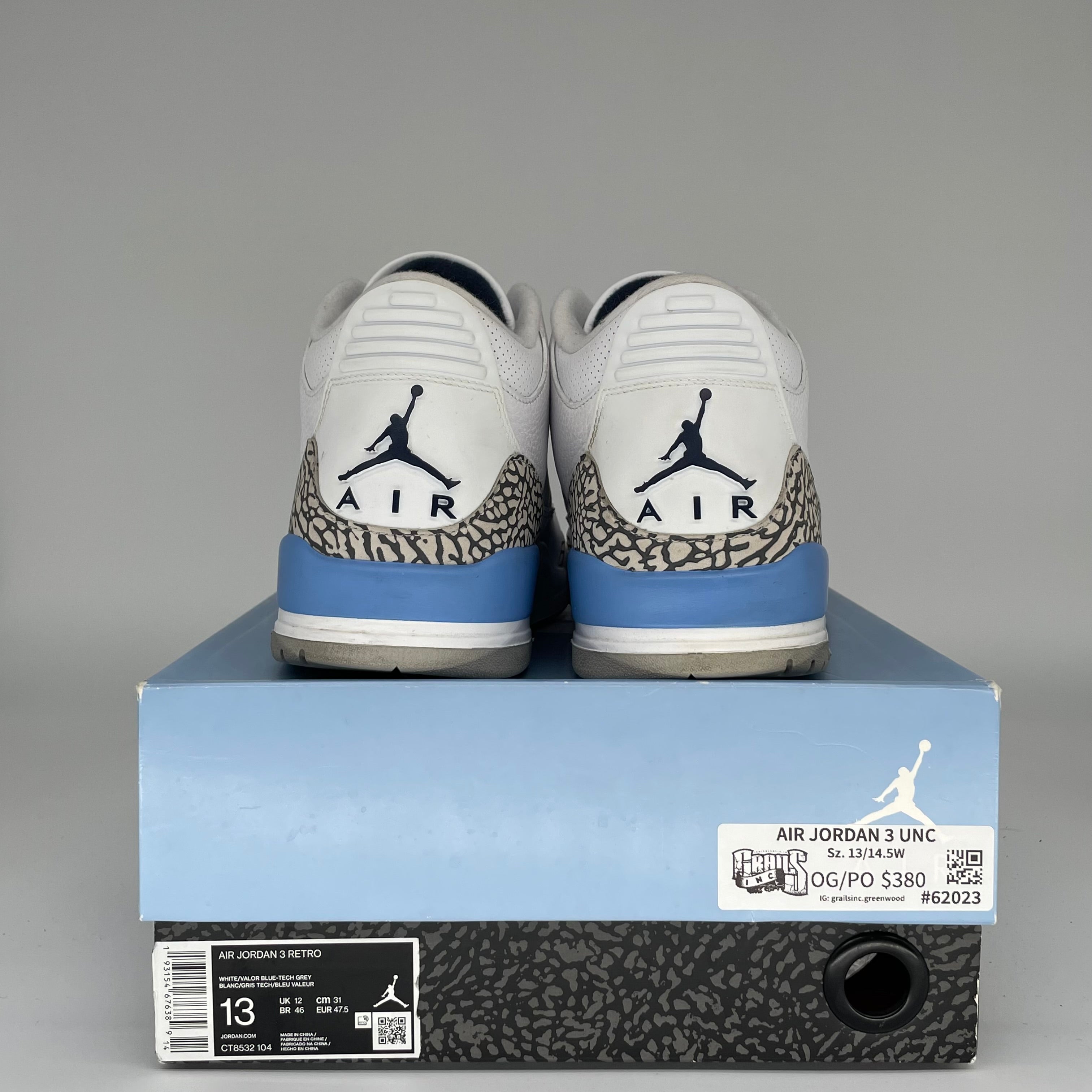 Original Air Jordan 3 UNC Men's Basketball Shoes Size 13 - CT8532-104 | Retro Sneakers for Casual Wear & Street Style