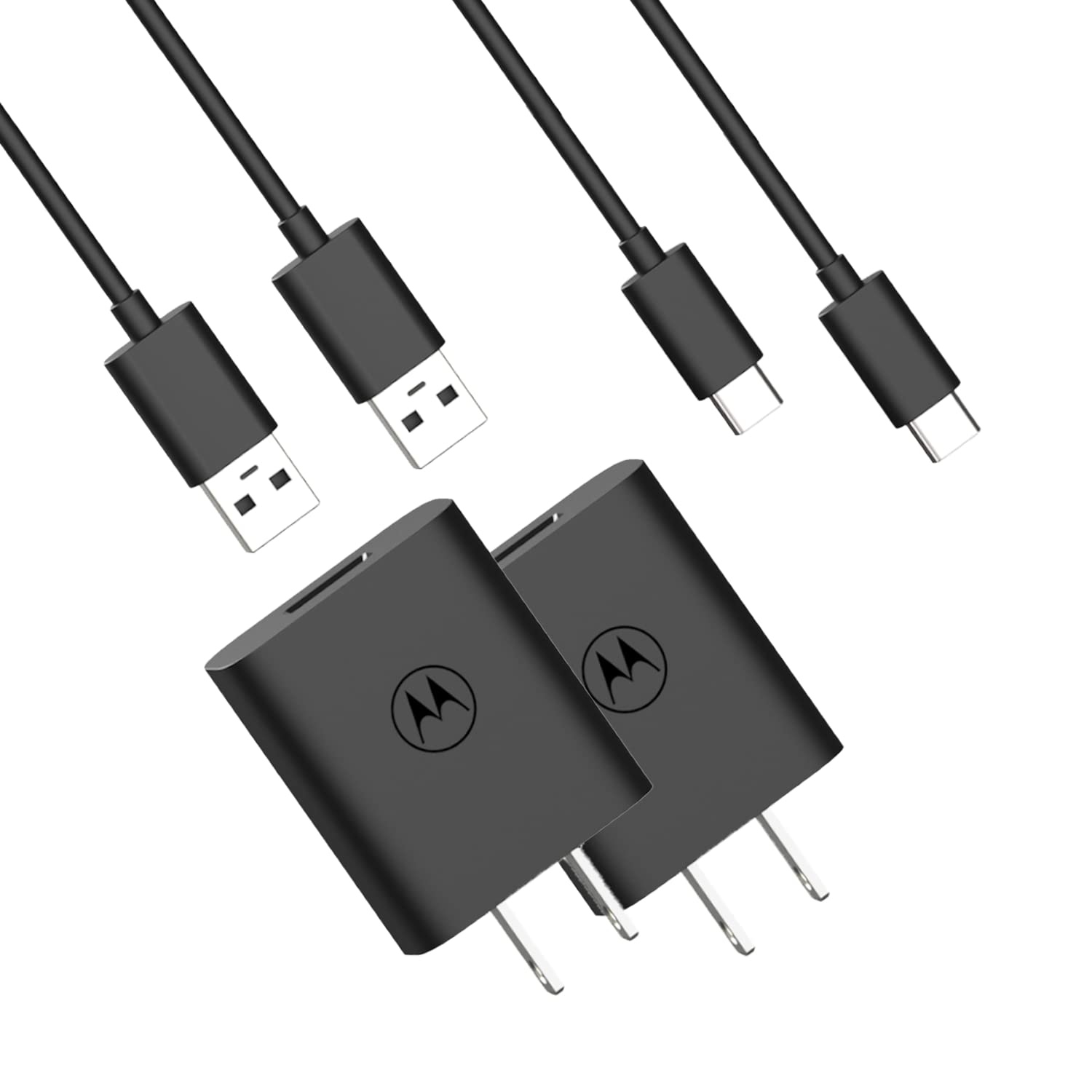 2-Pack Motorola TurboPower 20 QC3.0 Fast Charger with 6.6ft USB-A to USB-C Cables - Compatible with Moto G Play 2023, G Power (2022/2023 5G), G Stylus (2022/2023 5G), G 5G (2022/2023), Edge/Edge+ (2022/2023) - Perfect for Home, Office & Travel Charging