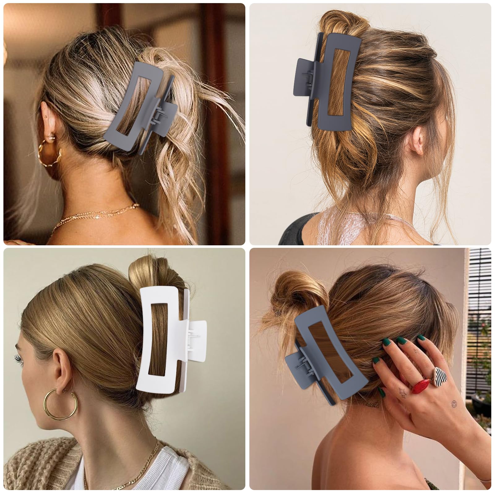4.1 Inch Large Hair Clips 8 Pcs - Square Claw Clips for Thick Hair, Big Acrylic Banana Jaw Clips - Hair Accessories for Women & Girls (Grey Brown) - Perfect for Updos, Ponytails & Everyday Styling