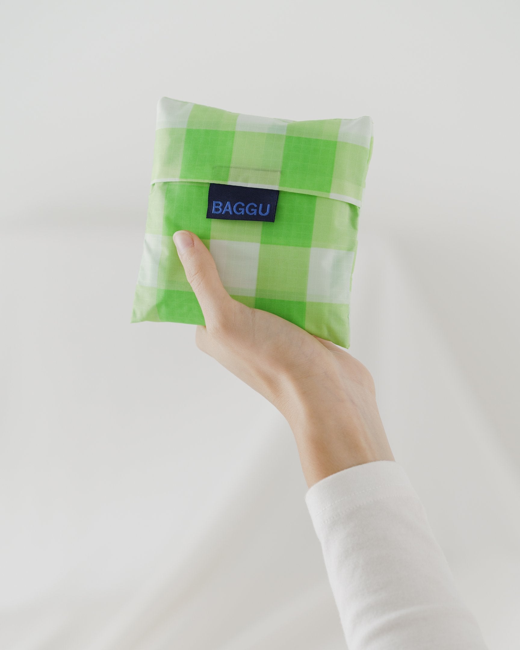 Baggu Standard Reusable Shopping Bag - Large Size, Checkered Lime Green Pattern - Eco-Friendly Grocery Tote for Shopping, Beach & Daily Use