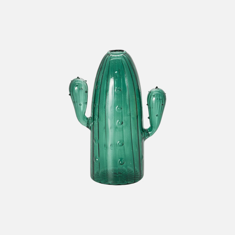 Green Cactus Glass Accent & Vase - Elegant Home Decor for Living Room, Office, or Wedding Centerpiece