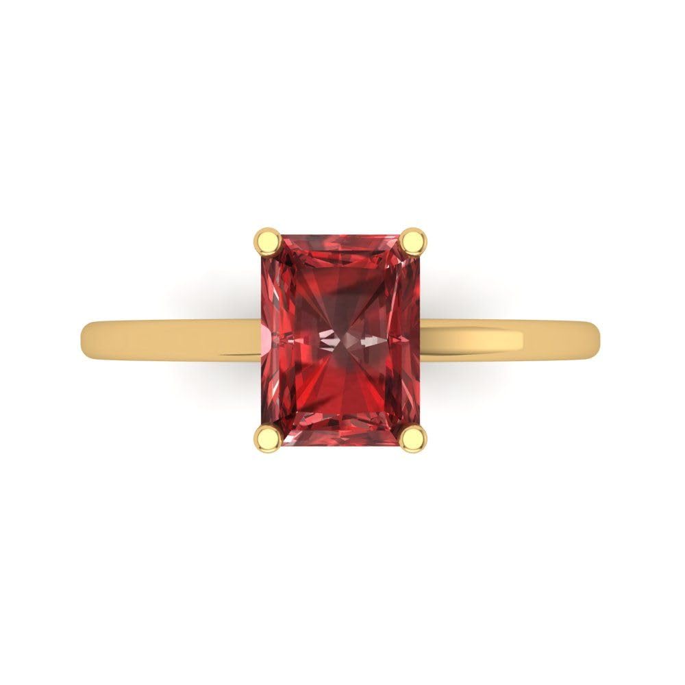 2.0ct Natural Garnet Emerald Cut Solitaire Engagement Ring - 14k Yellow Gold Wedding Band for Bridal, Anniversary & Special Occasions | Elegant Jewelry Gift for Her