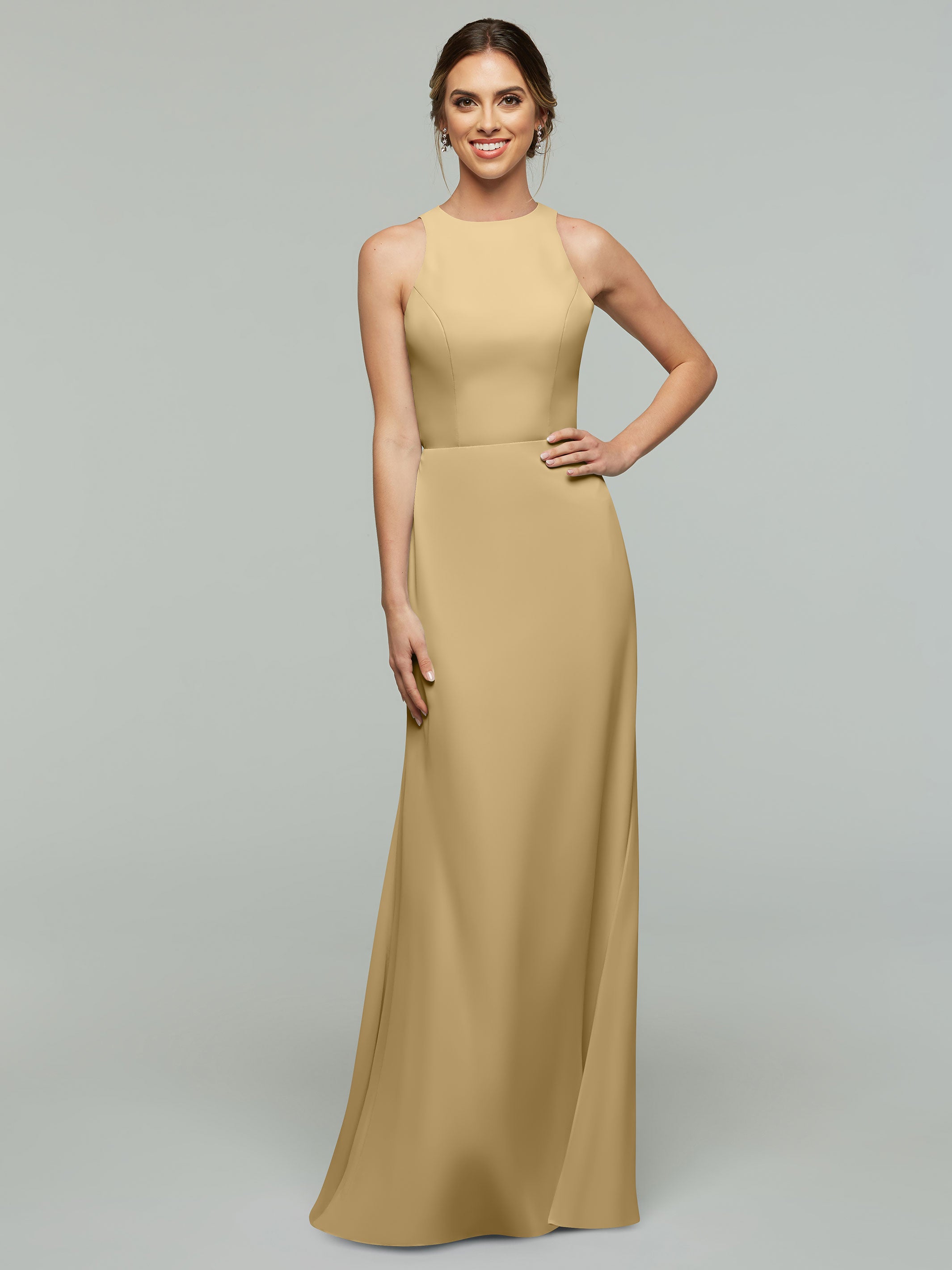Elegant 80175 Chiffon A-Line Bridesmaid Dress with Plunging Halter Neckline - Perfect for Weddings, Formal Events & Special Occasions