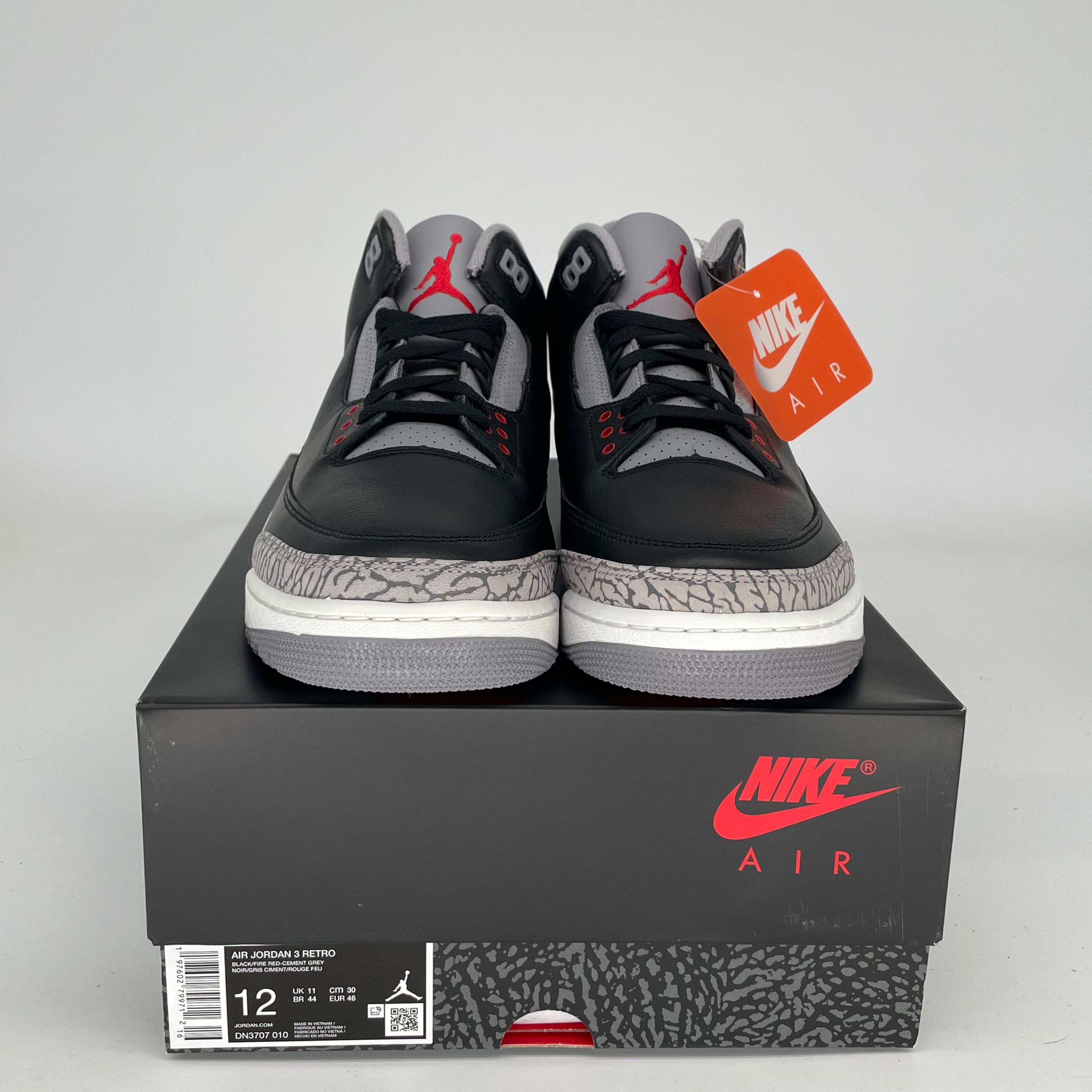 Original Air Jordan 3 Black Cement Reimagined Men's Basketball Shoes - Size 12 (DN3707-010) | Retro Sneakers for Streetwear & Casual Outfits
